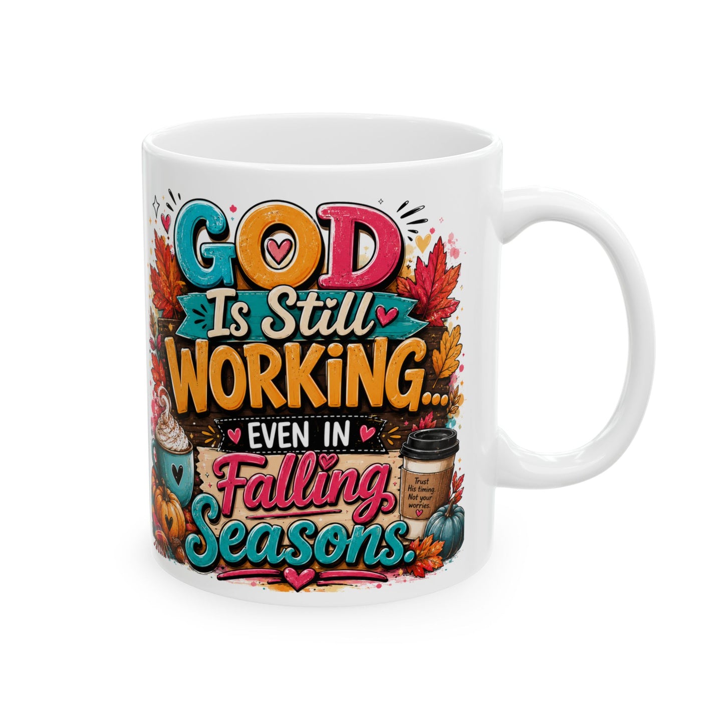 Cozy Fall Coffee Scene Mug | Autumn Leaves, Pumpkin Spice, Hot Drink Art