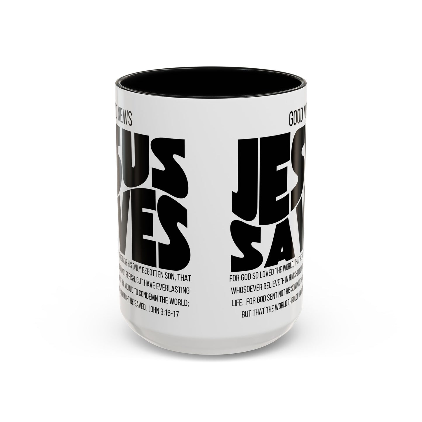 Jesus Saves Coffee Mug — 'Good News' Scripture Accent Mug (11/15 oz)