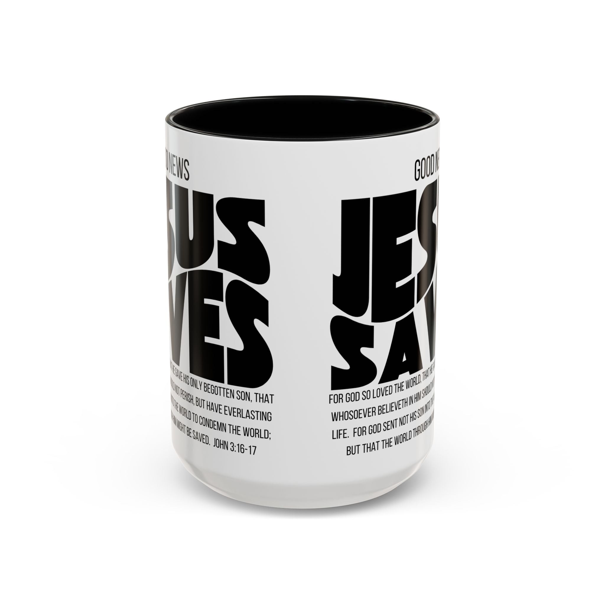 Jesus Saves Coffee Mug — 'Good News' Scripture Accent Mug (11/15 oz)