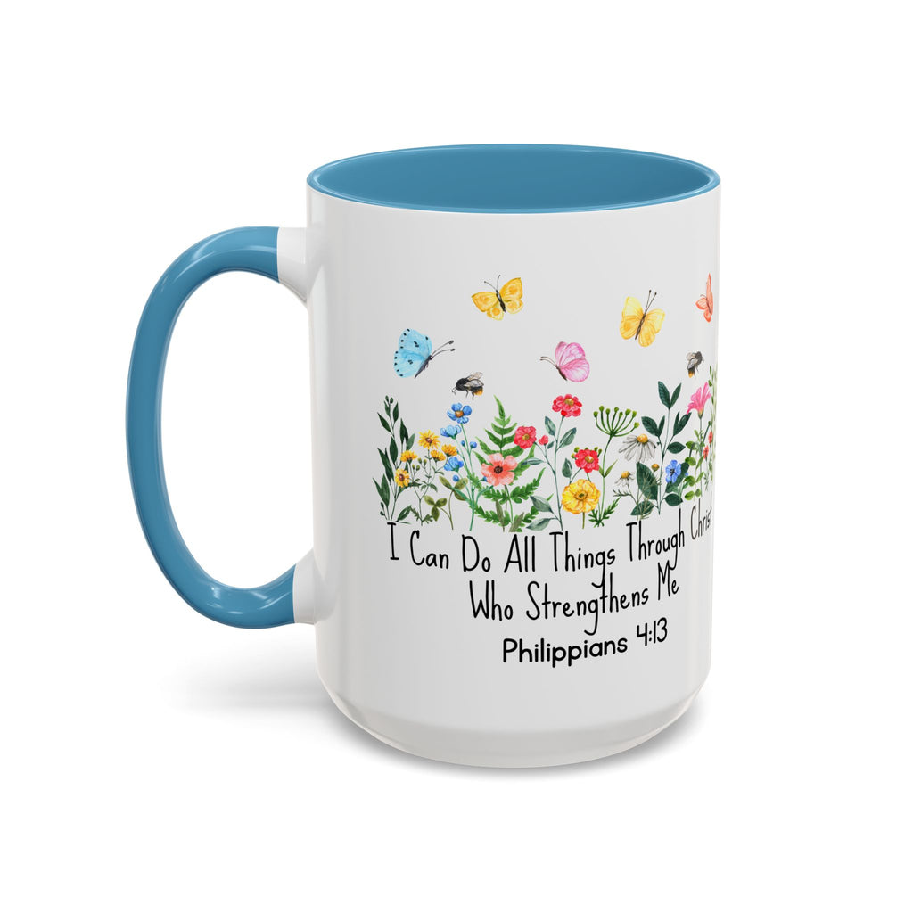 Inspirational Floral Coffee Mug — "I Can Do All Things Through Christ" Philippians 4:13
