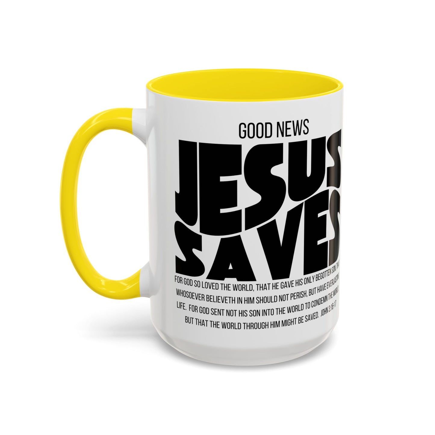 Jesus Saves Coffee Mug — 'Good News' Scripture Accent Mug (11/15 oz)
