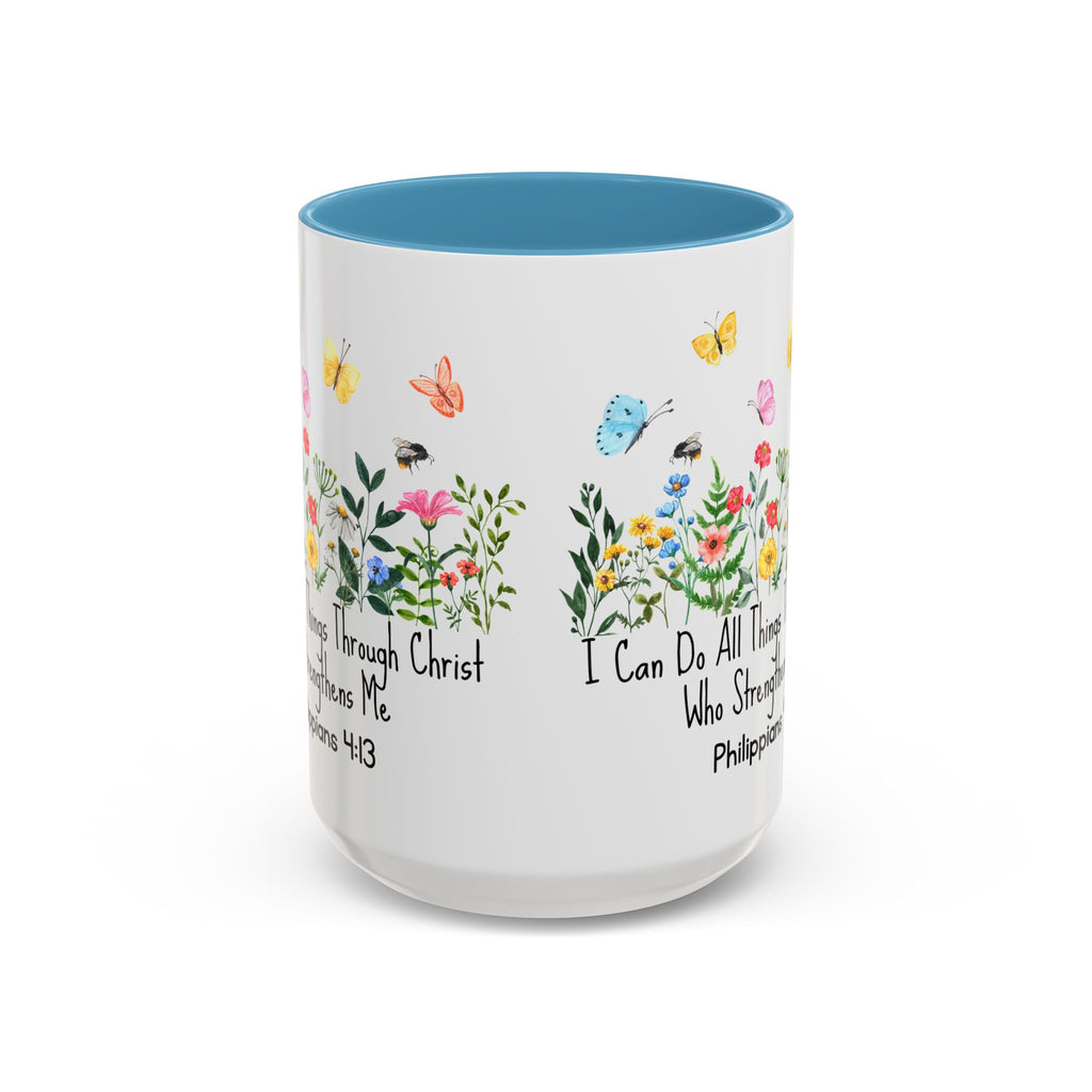 Inspirational Floral Coffee Mug — "I Can Do All Things Through Christ" Philippians 4:13