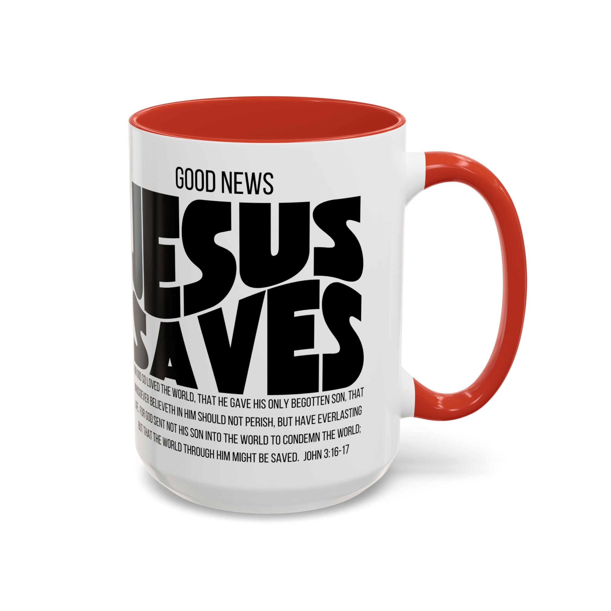 Jesus Saves Coffee Mug — 'Good News' Scripture Accent Mug (11/15 oz)