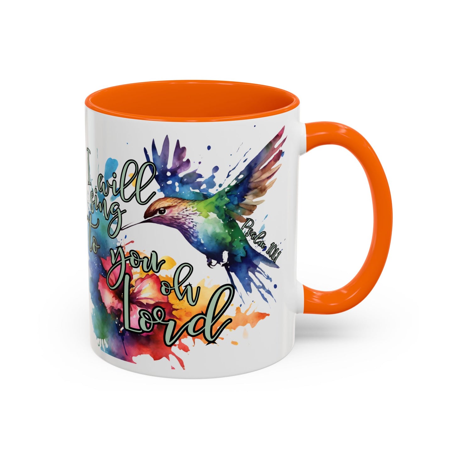 Coffee Mug — 'I Will Sing to You Lord' Watercolor Hummingbird