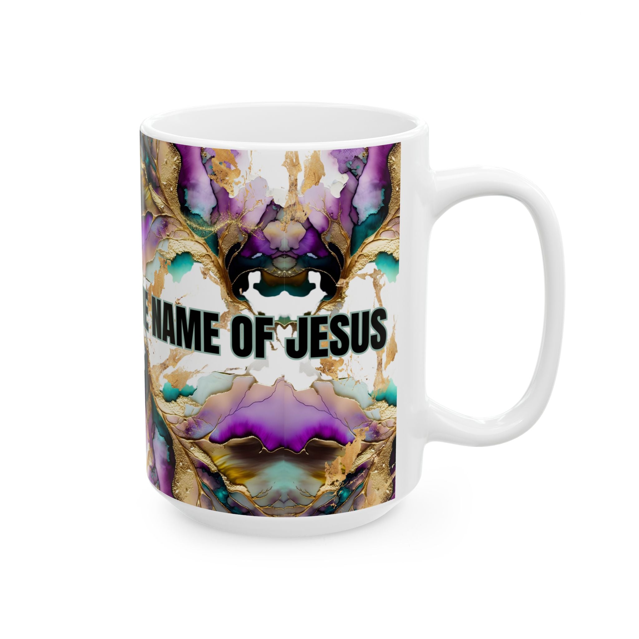 Power In The Name Of Jesus Mug — Floral Spiritual Coffee Cup (11oz/15oz)