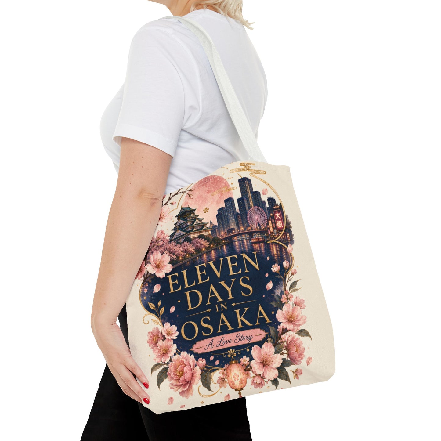 Osaka Travel Tote Bag — "Eleven Days in Osaka" Cherry Blossom Souvenir