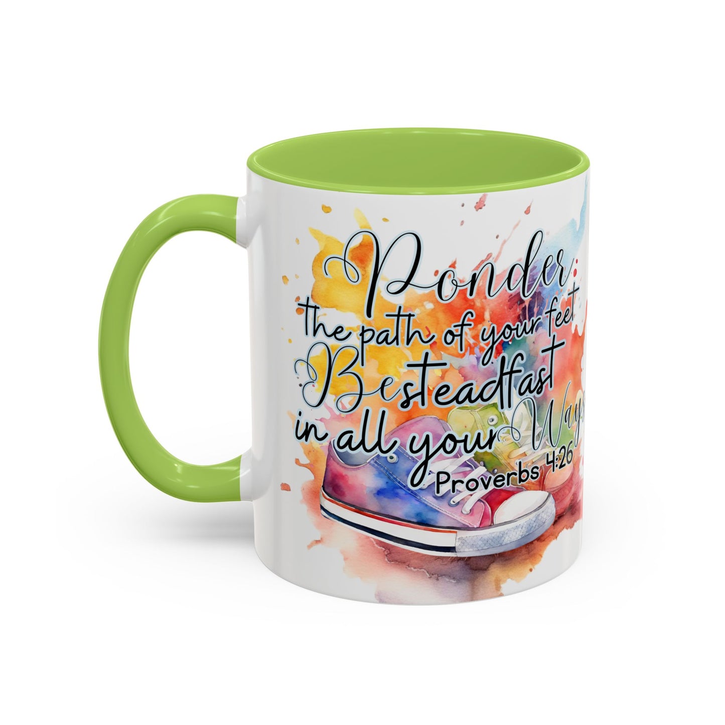 Accent Coffee Mug — Proverbs 4:26 'Ponder the Path of Your Feet' Watercolor Inspirational Mug