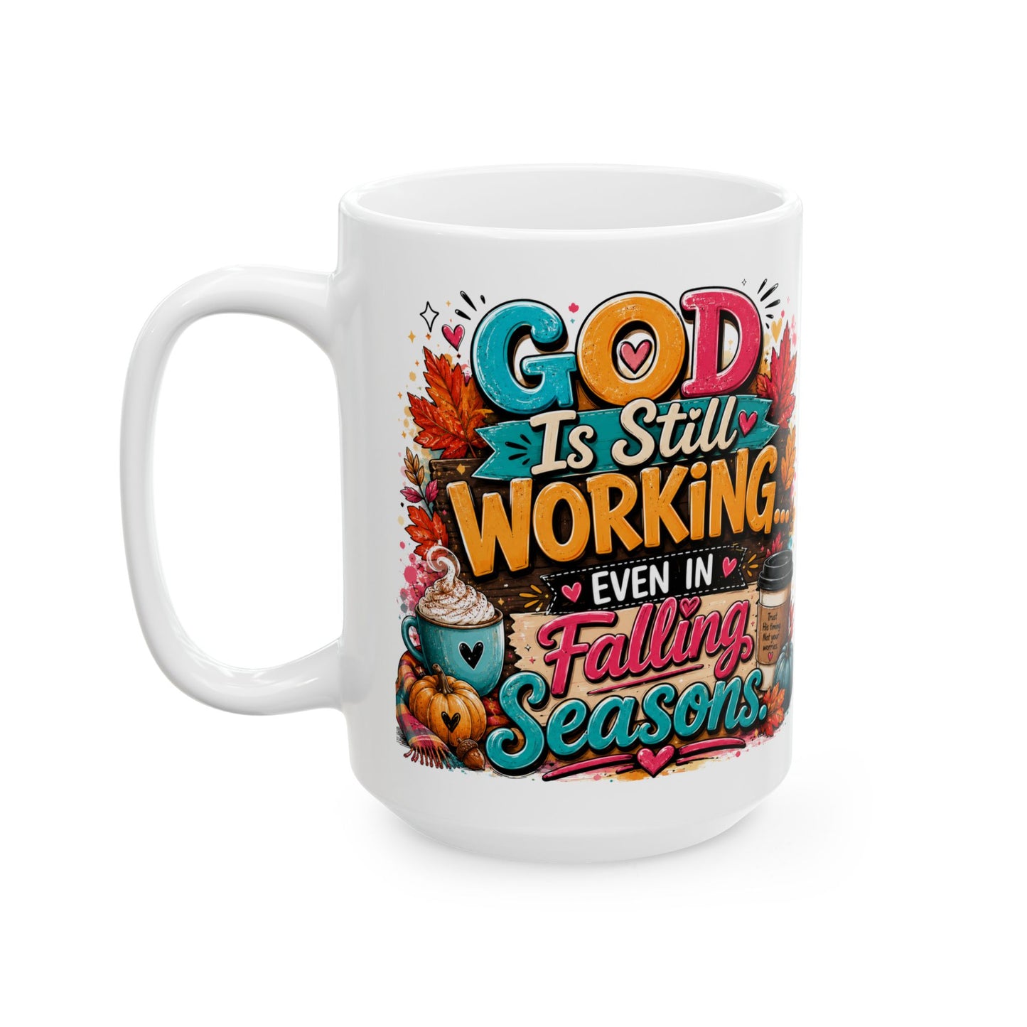 Cozy Fall Coffee Scene Mug | Autumn Leaves, Pumpkin Spice, Hot Drink Art