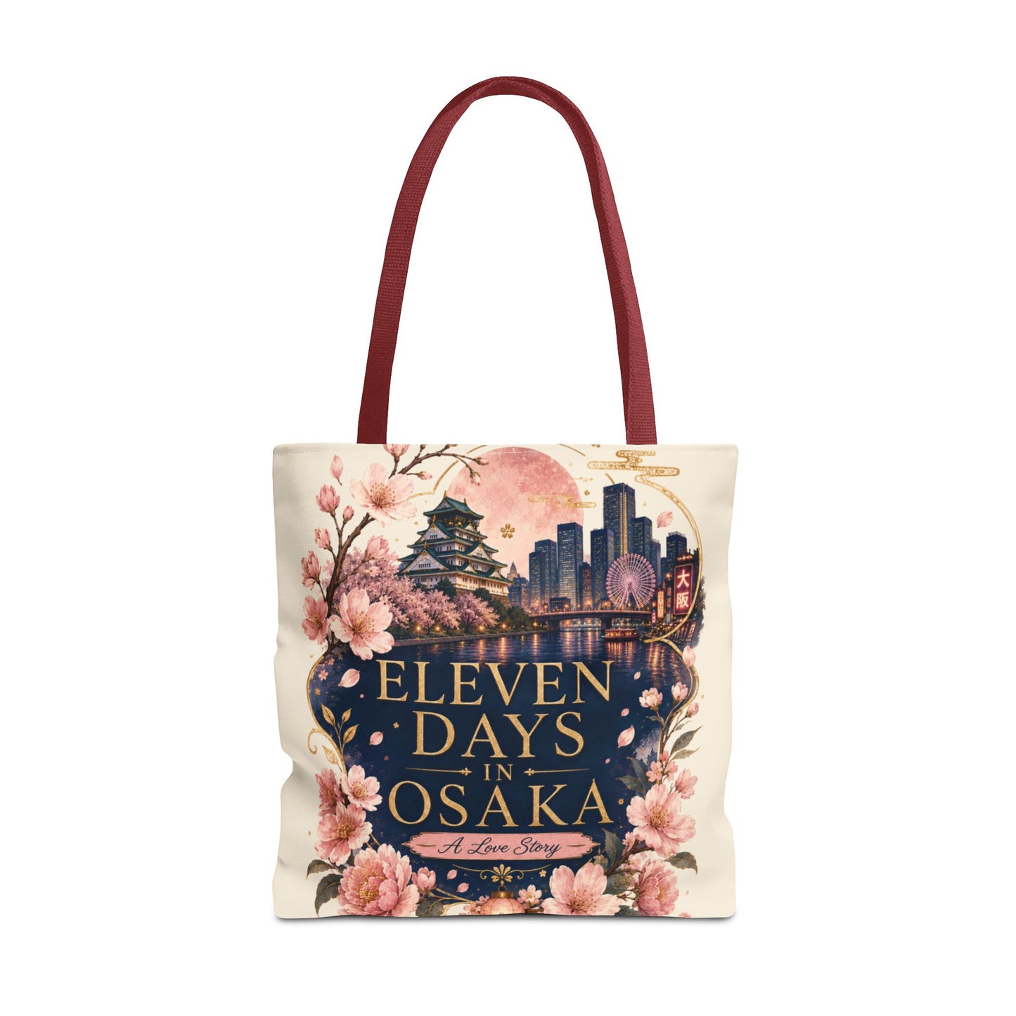 Osaka Travel Tote Bag — "Eleven Days in Osaka" Cherry Blossom Souvenir