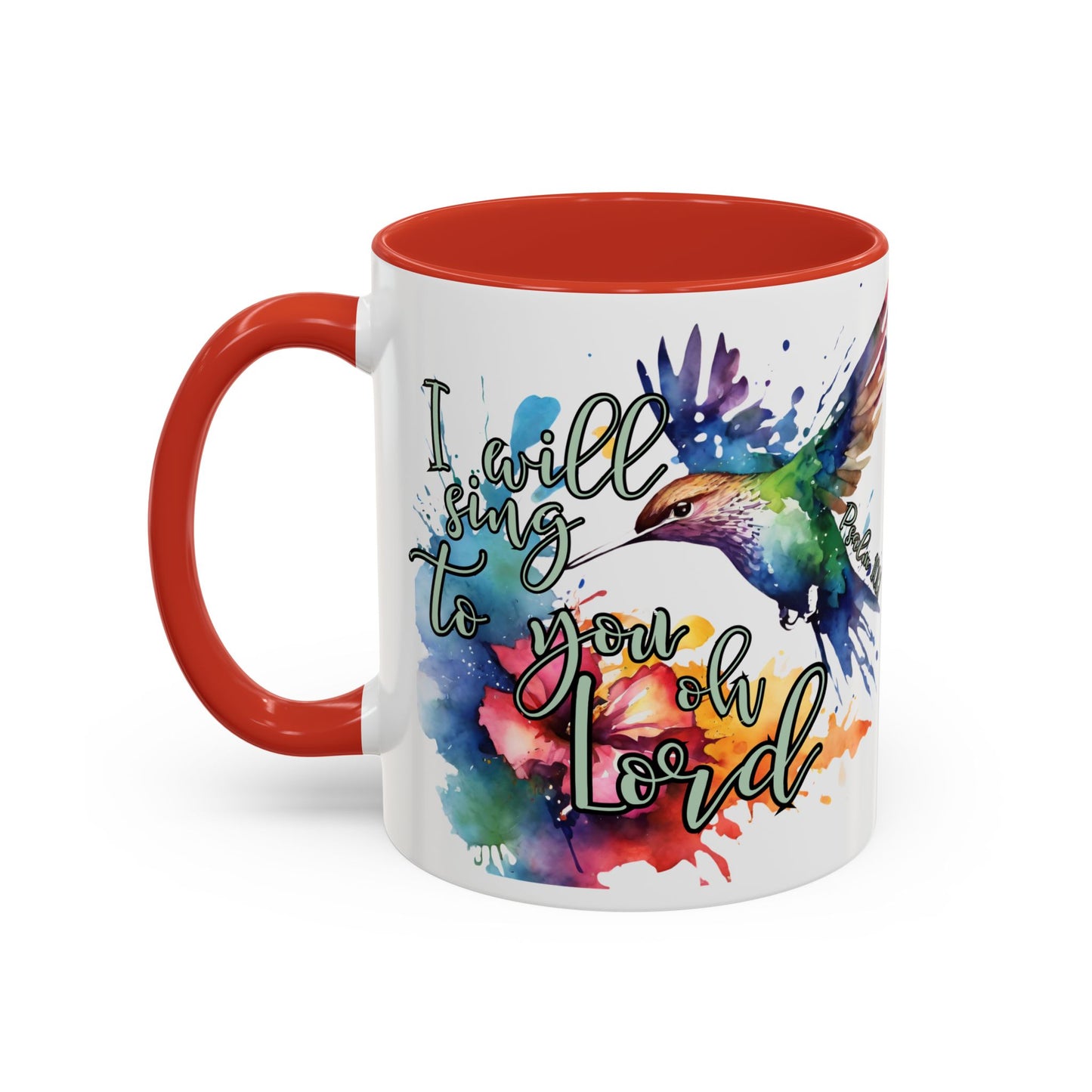 Coffee Mug — 'I Will Sing to You Lord' Watercolor Hummingbird