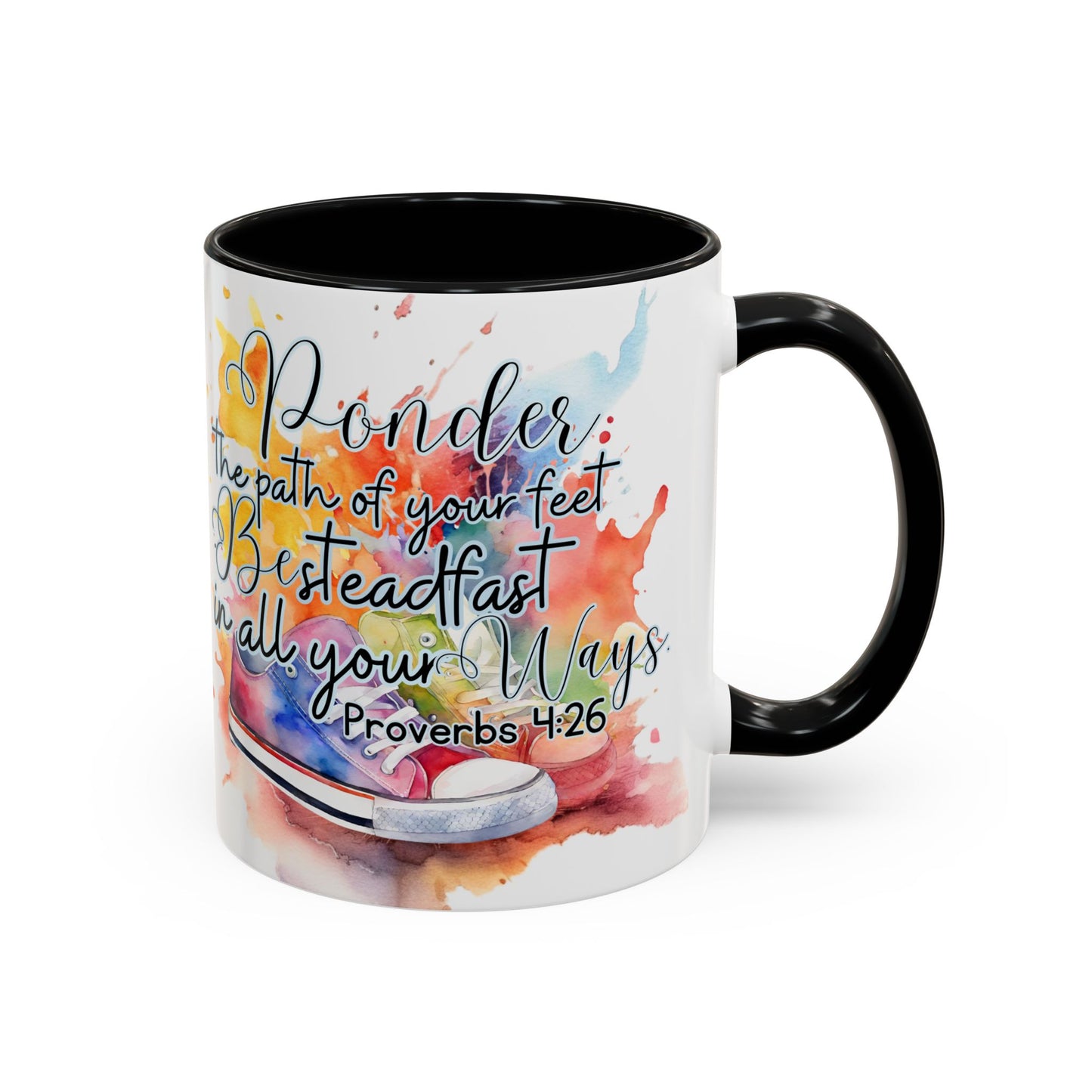 Accent Coffee Mug — Proverbs 4:26 'Ponder the Path of Your Feet' Watercolor Inspirational Mug