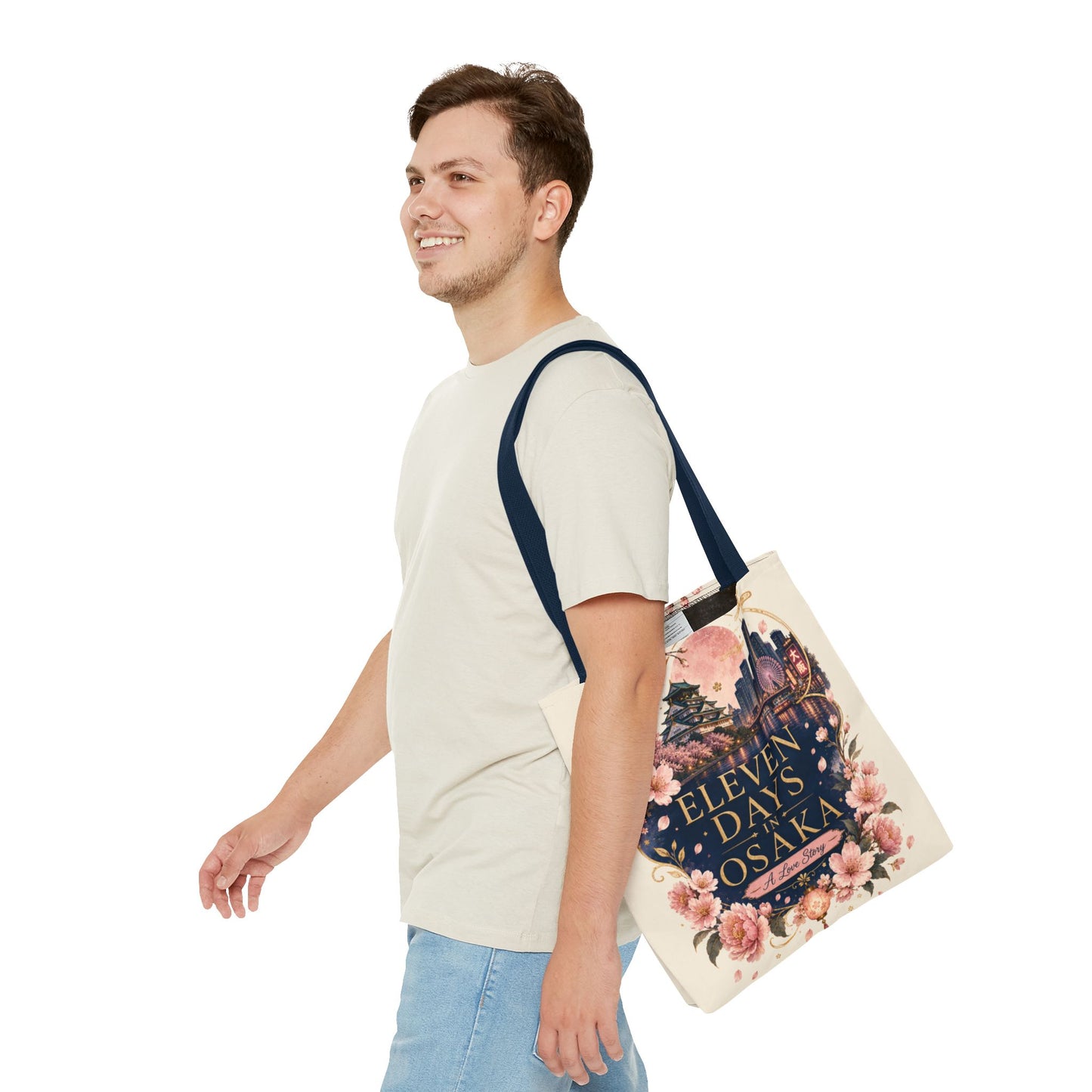 Osaka Travel Tote Bag — "Eleven Days in Osaka" Cherry Blossom Souvenir