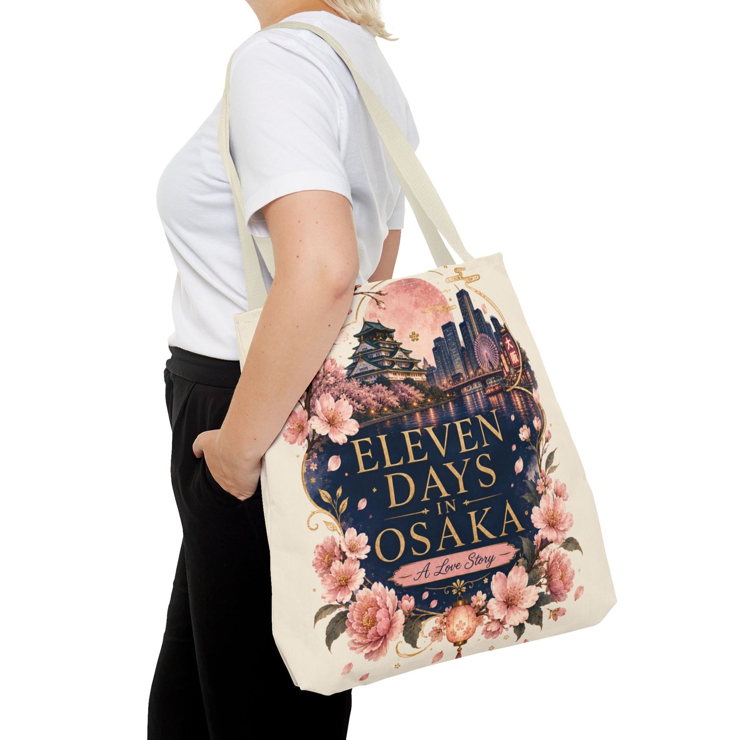 Osaka Travel Tote Bag — "Eleven Days in Osaka" Cherry Blossom Souvenir
