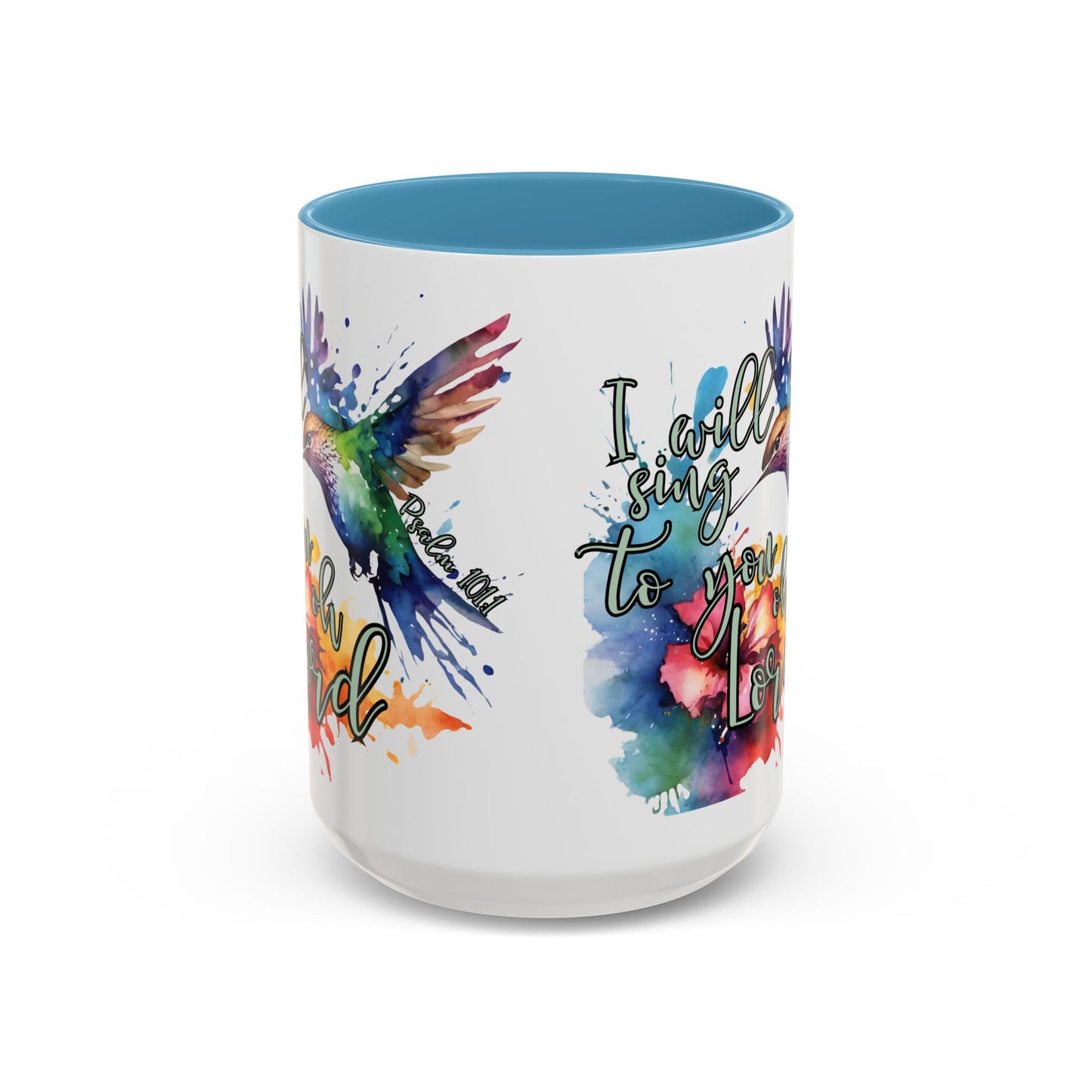 Coffee Mug — 'I Will Sing to You Lord' Watercolor Hummingbird