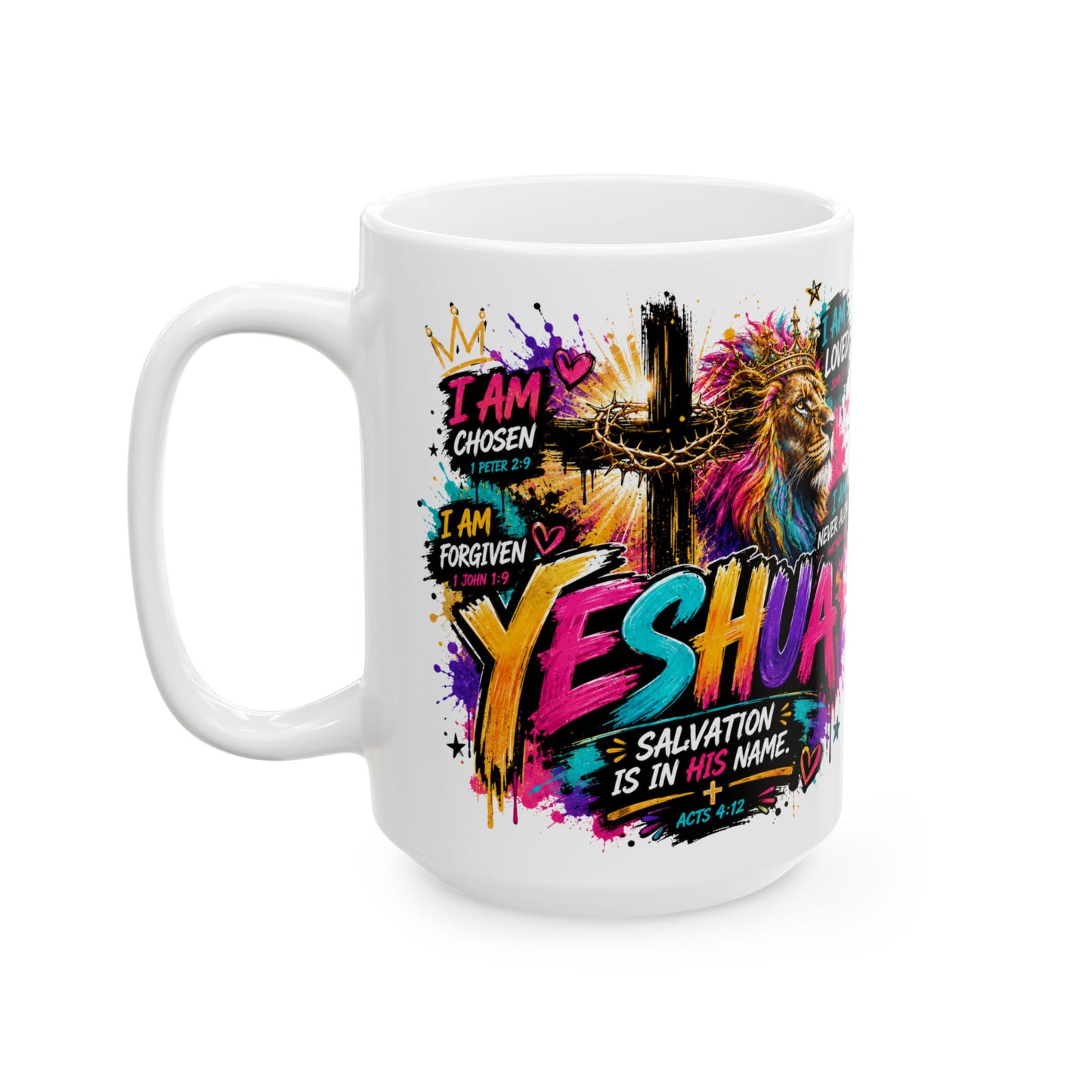 Yeshua Christian Mug Affirmation Lion Yes Mug | I Am Loved, Chosen, Forgiven Ceramic Mug