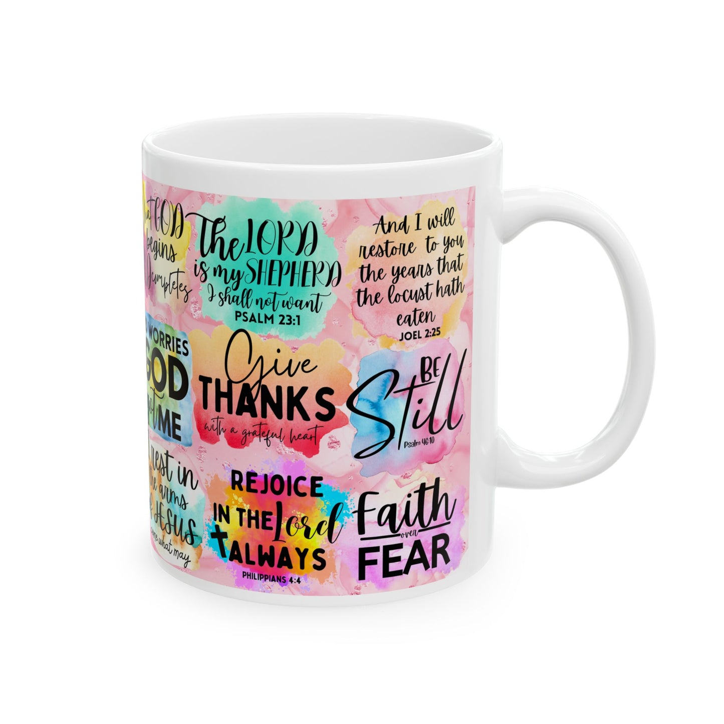 Inspirational Faith Quote Mug — Colorful Christian Scripture Coffee Cup