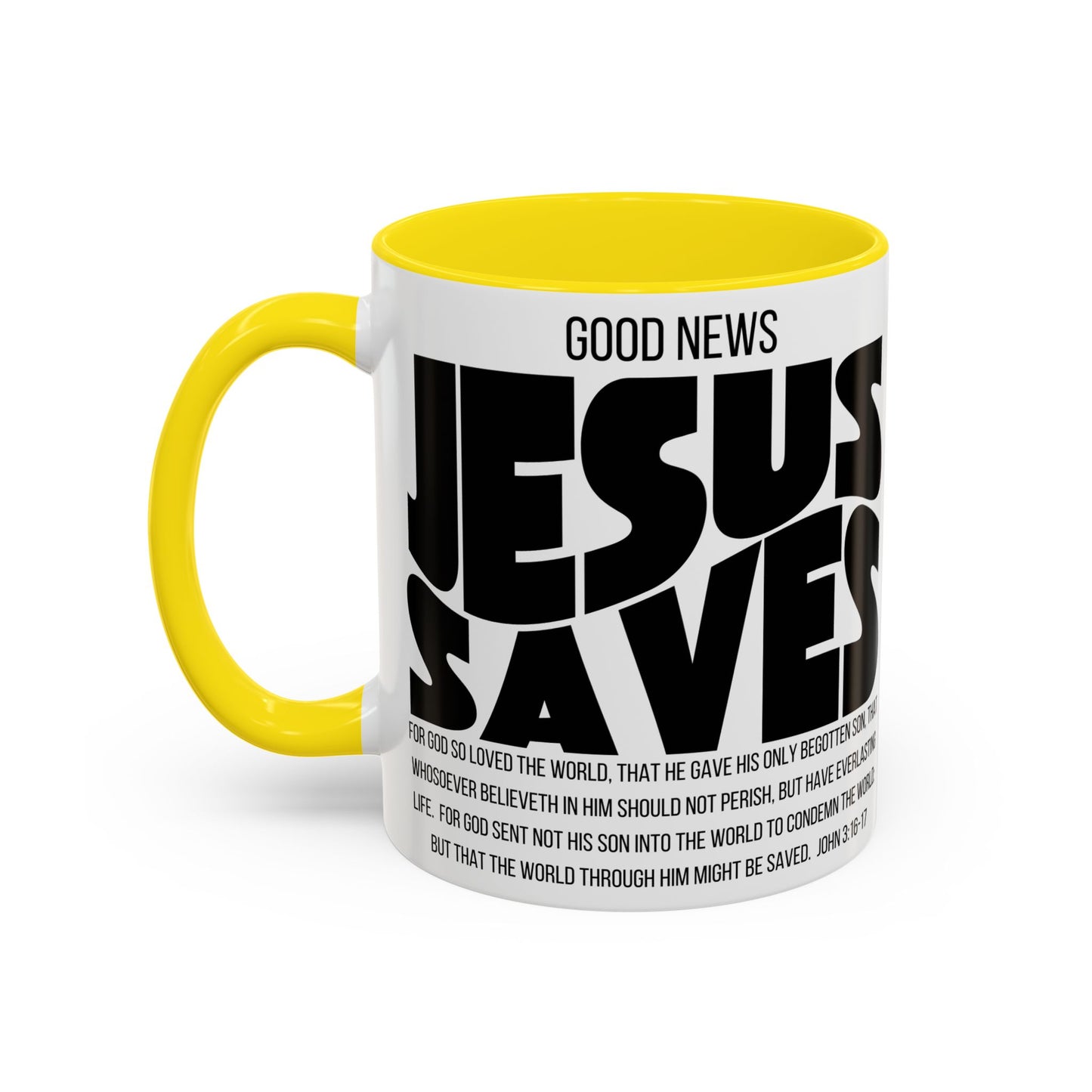 Jesus Saves Coffee Mug — 'Good News' Scripture Accent Mug (11/15 oz)