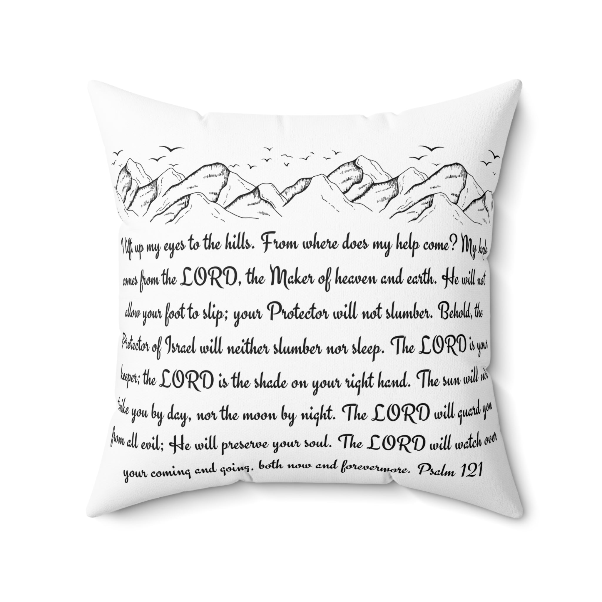 Psalm 121 Scripture Mountain Script Pillow | Christian Scripture Decor