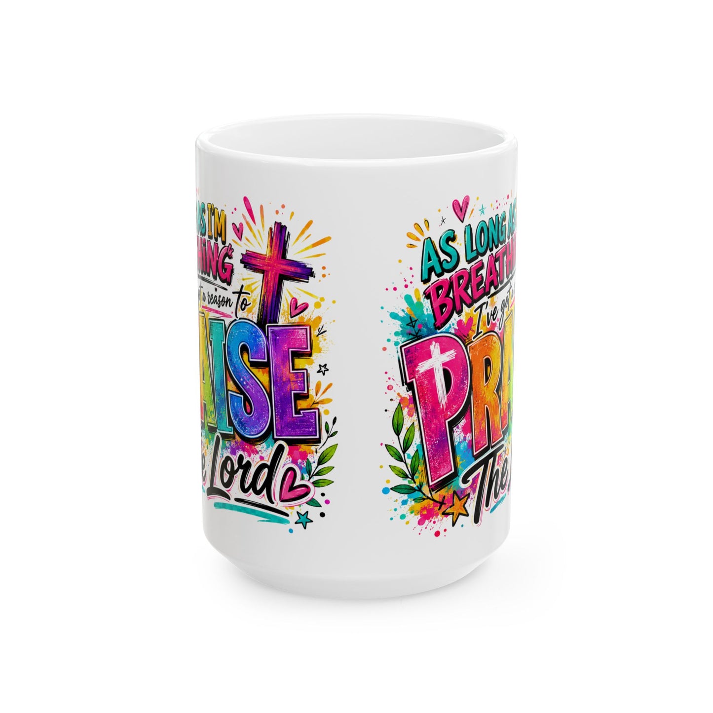 Praise Lord Christian Cross Mug | Colorful Faith Scripture Coffee Cup