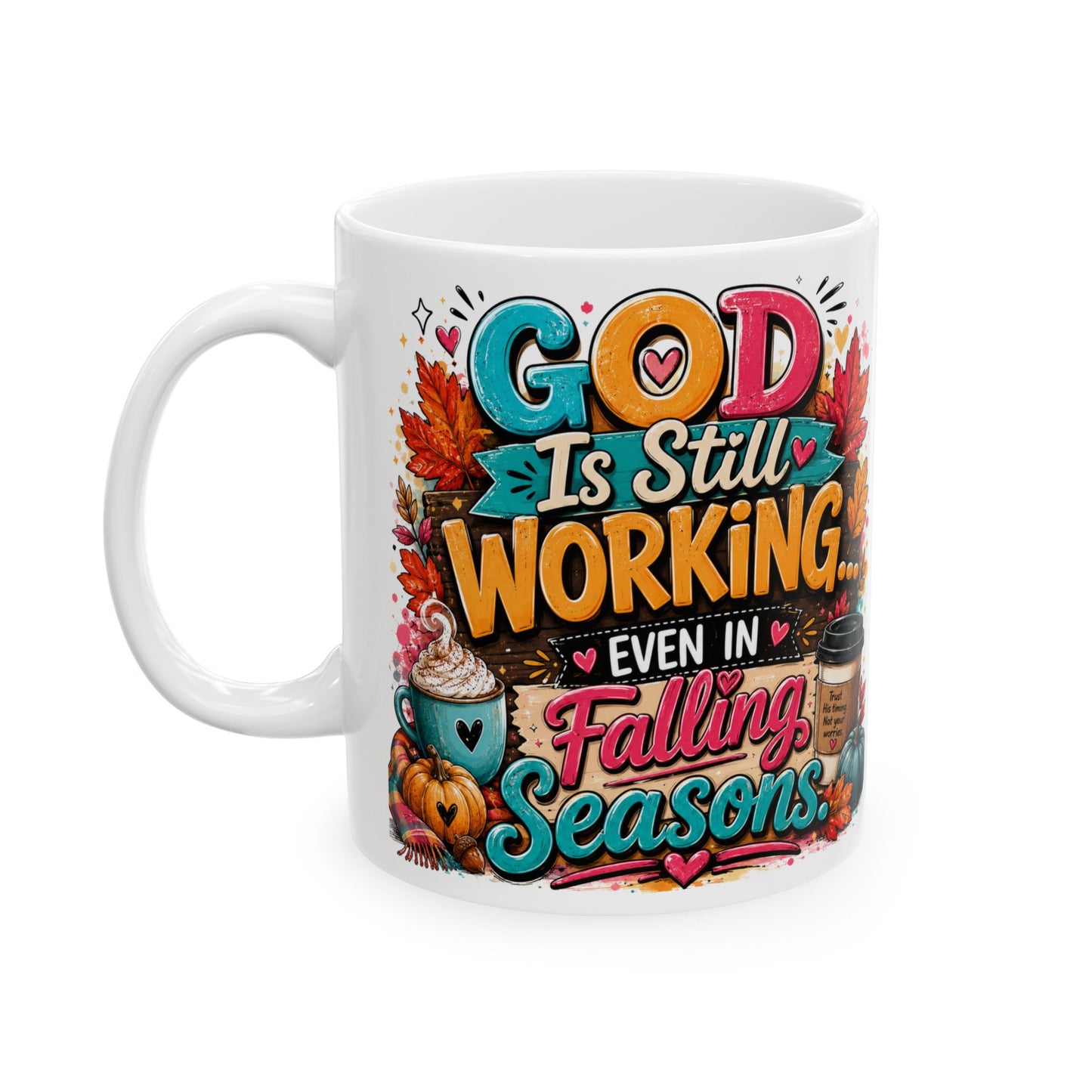 Cozy Fall Coffee Scene Mug | Autumn Leaves, Pumpkin Spice, Hot Drink Art