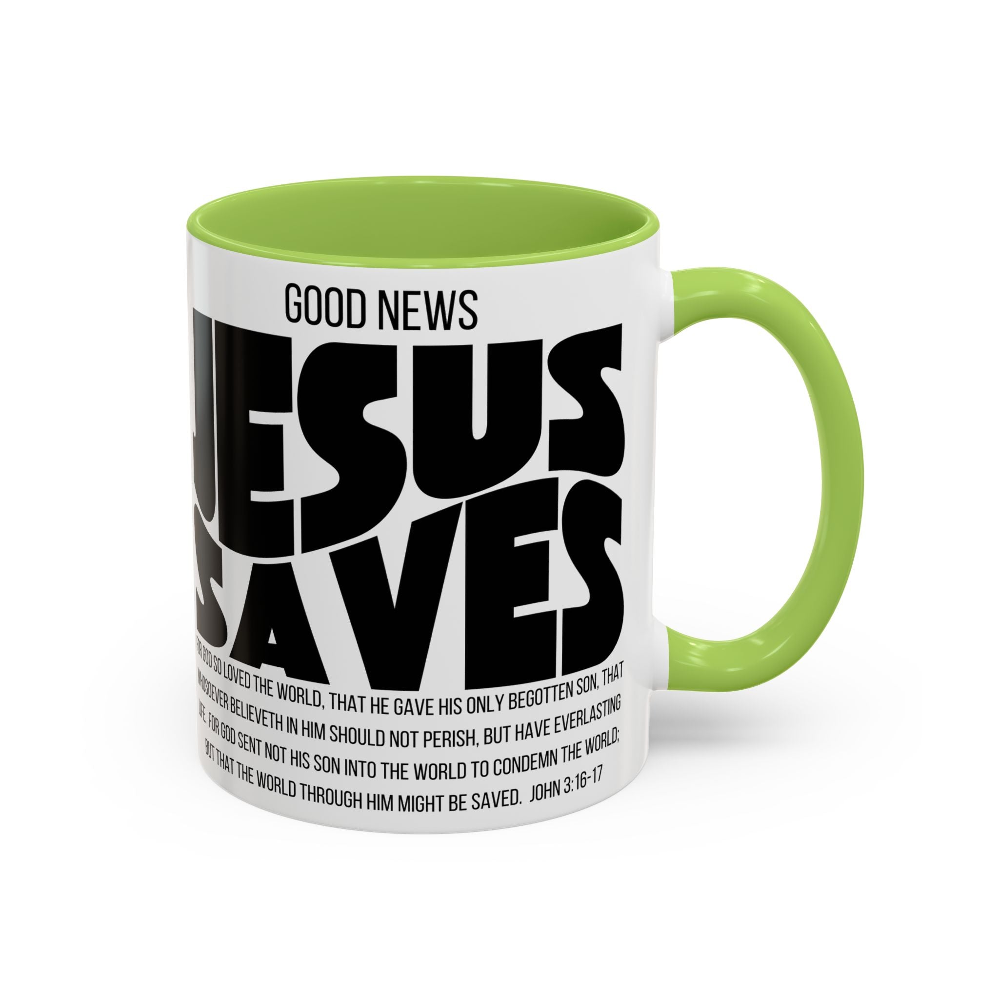 Jesus Saves Coffee Mug — 'Good News' Scripture Accent Mug (11/15 oz)