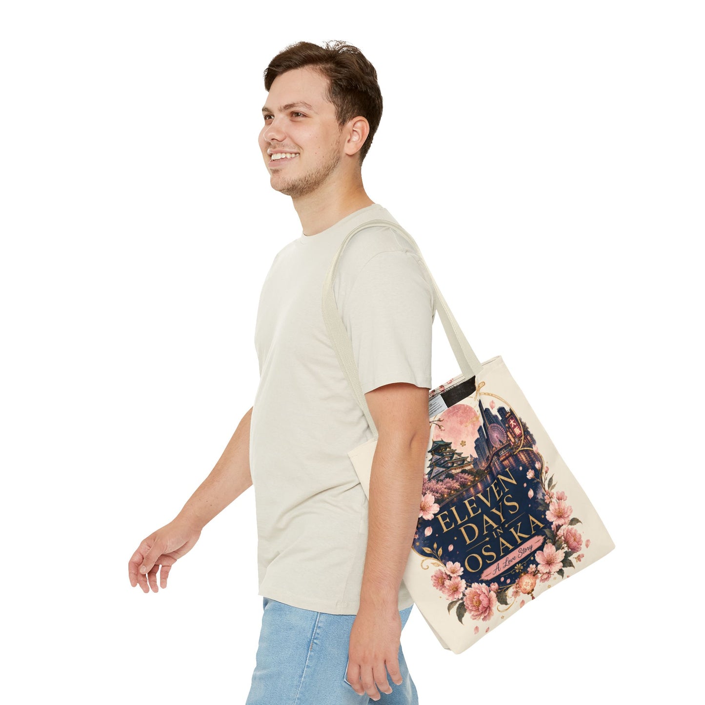 Osaka Travel Tote Bag — "Eleven Days in Osaka" Cherry Blossom Souvenir