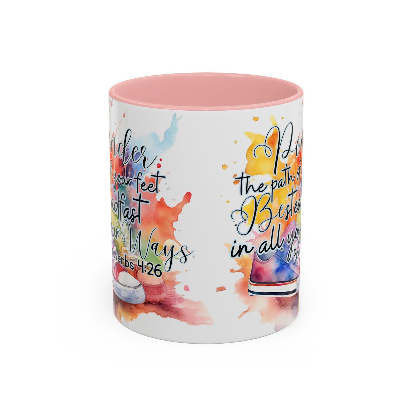 Accent Coffee Mug — Proverbs 4:26 'Ponder the Path of Your Feet' Watercolor Inspirational Mug