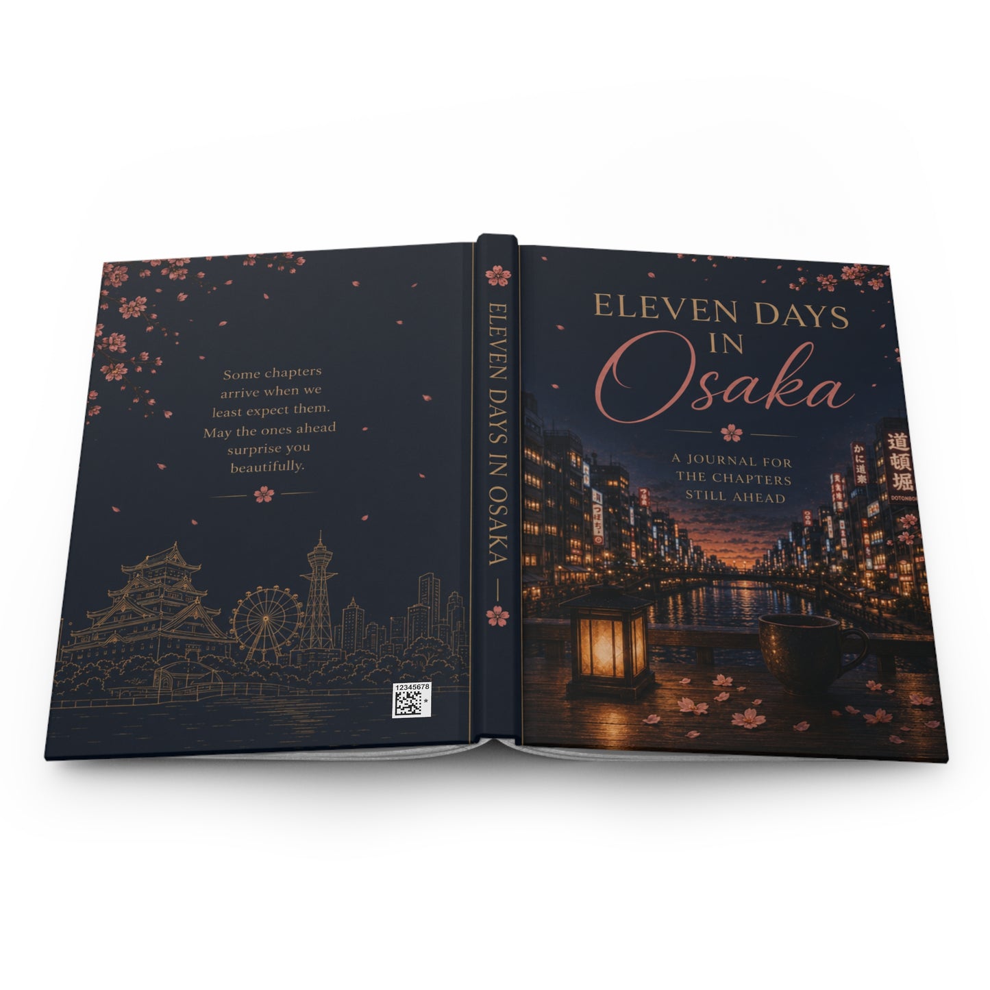 Eleven Days in Osaka Hardcover Journal — Travel-Inspired Sakura Notebook