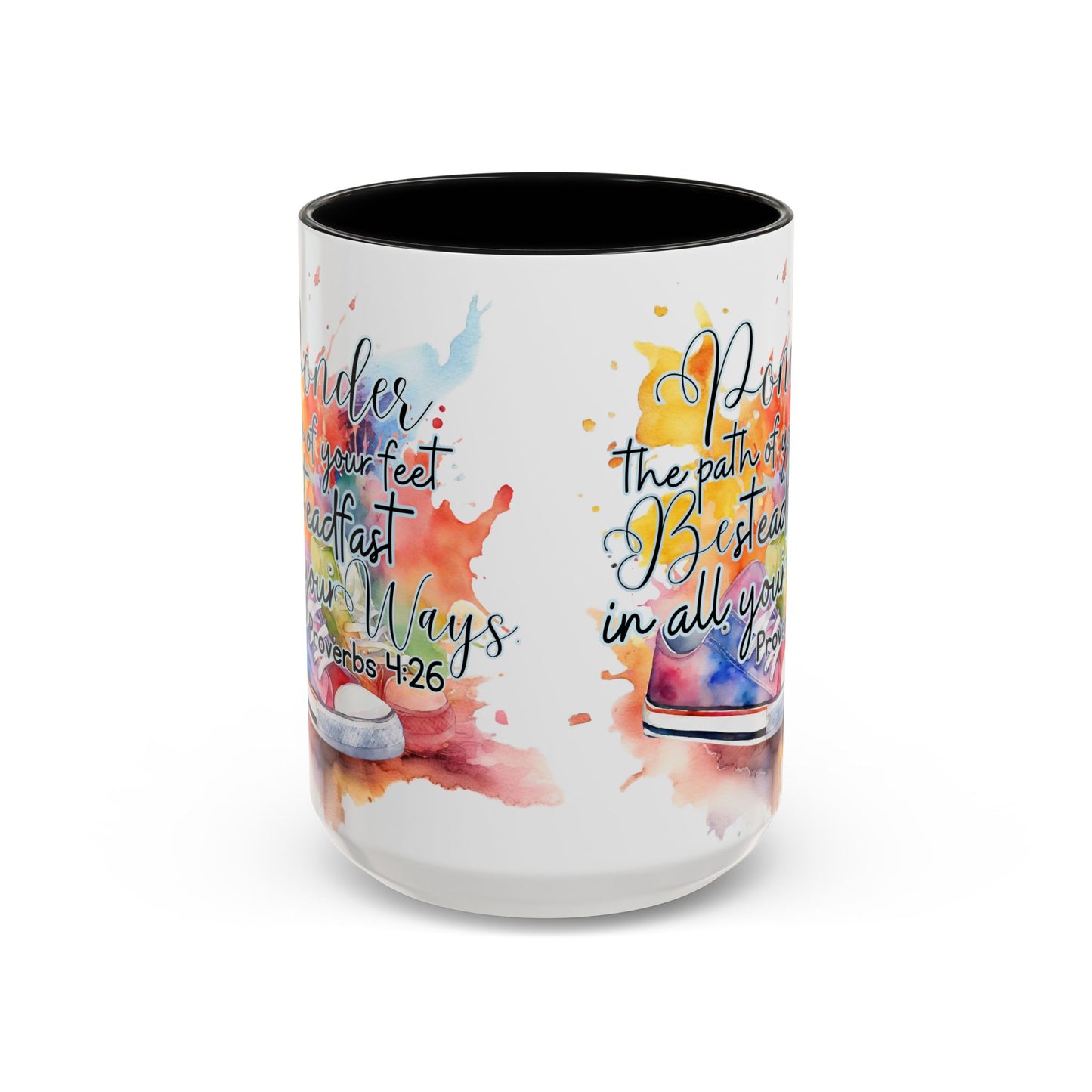 Accent Coffee Mug — Proverbs 4:26 'Ponder the Path of Your Feet' Watercolor Inspirational Mug