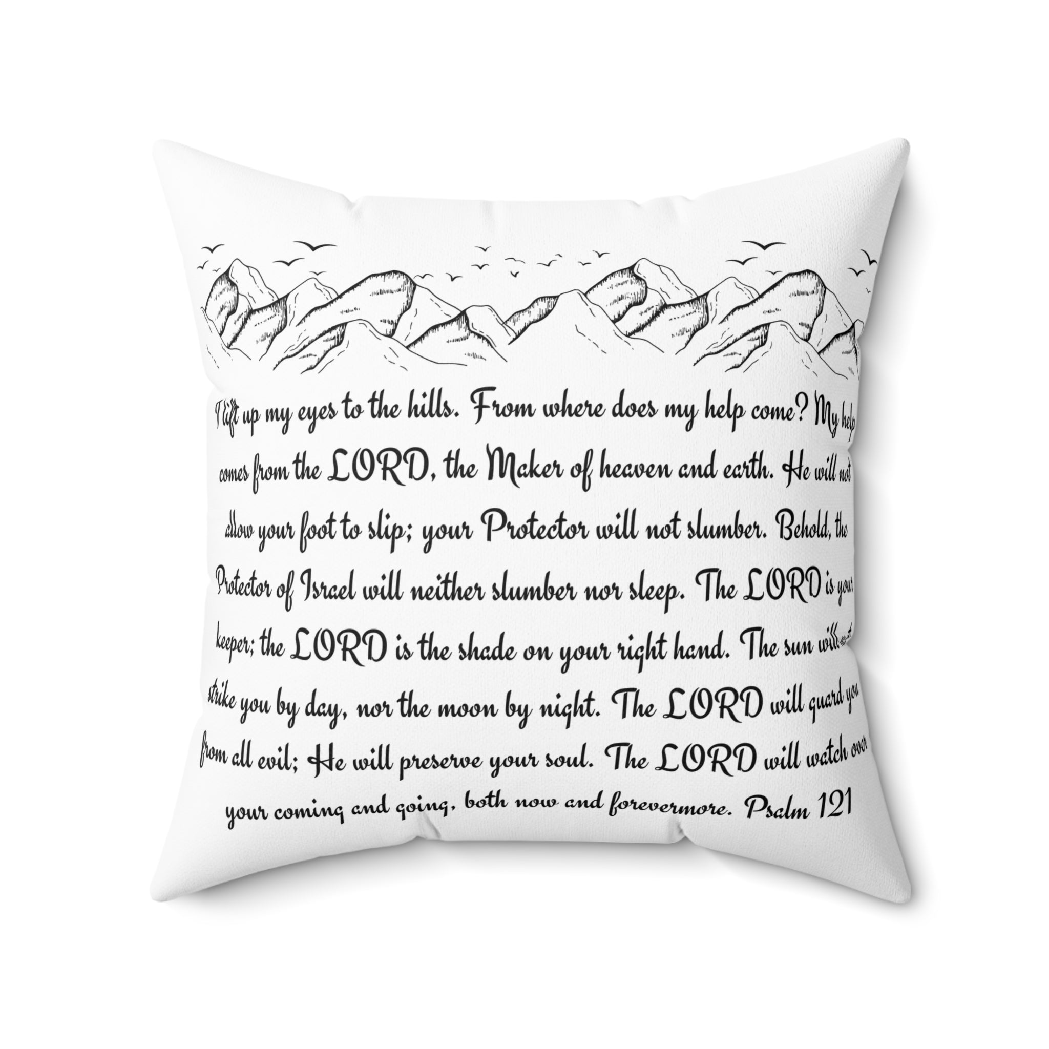 Psalm 121 Scripture Mountain Script Pillow | Christian Scripture Decor