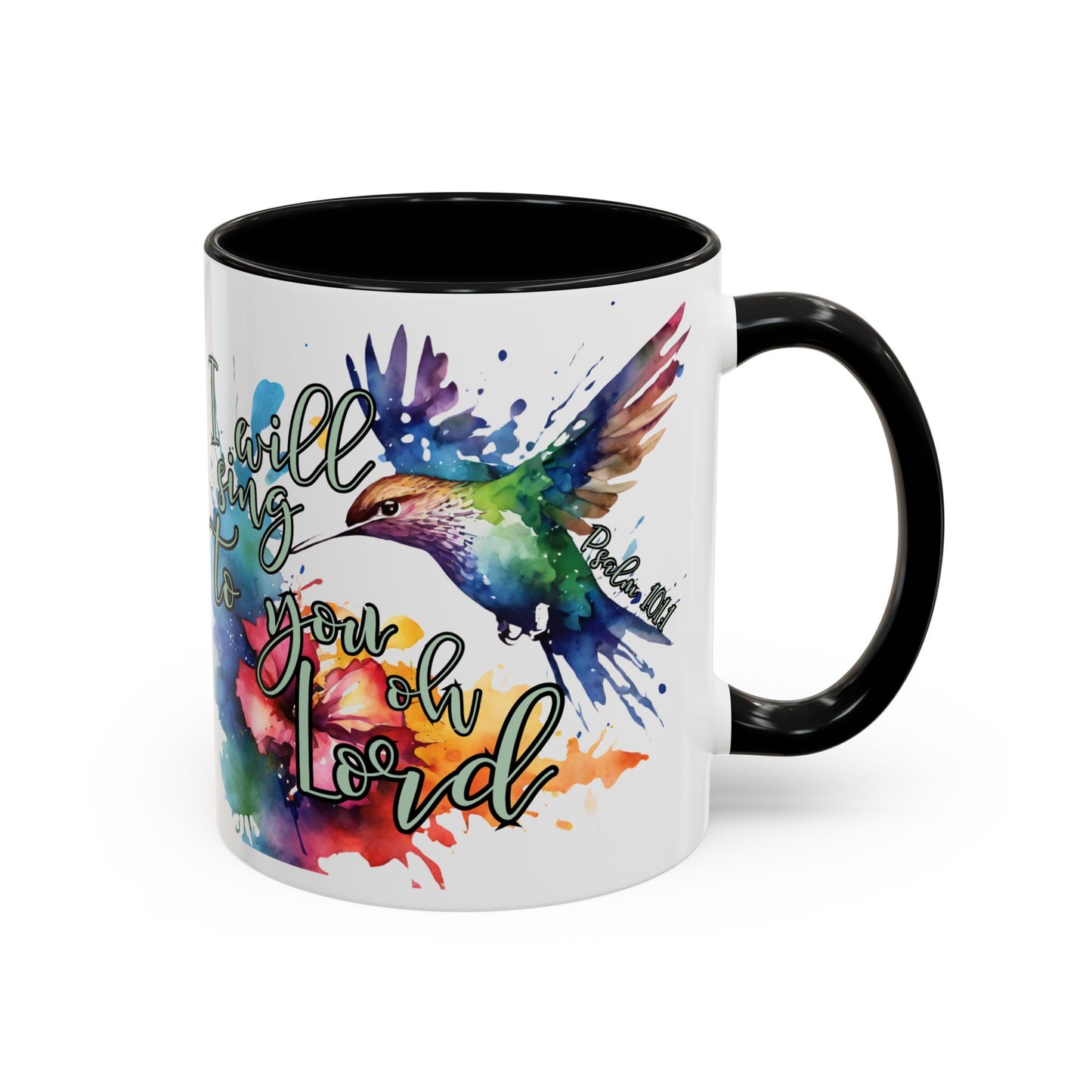 Coffee Mug — 'I Will Sing to You Lord' Watercolor Hummingbird