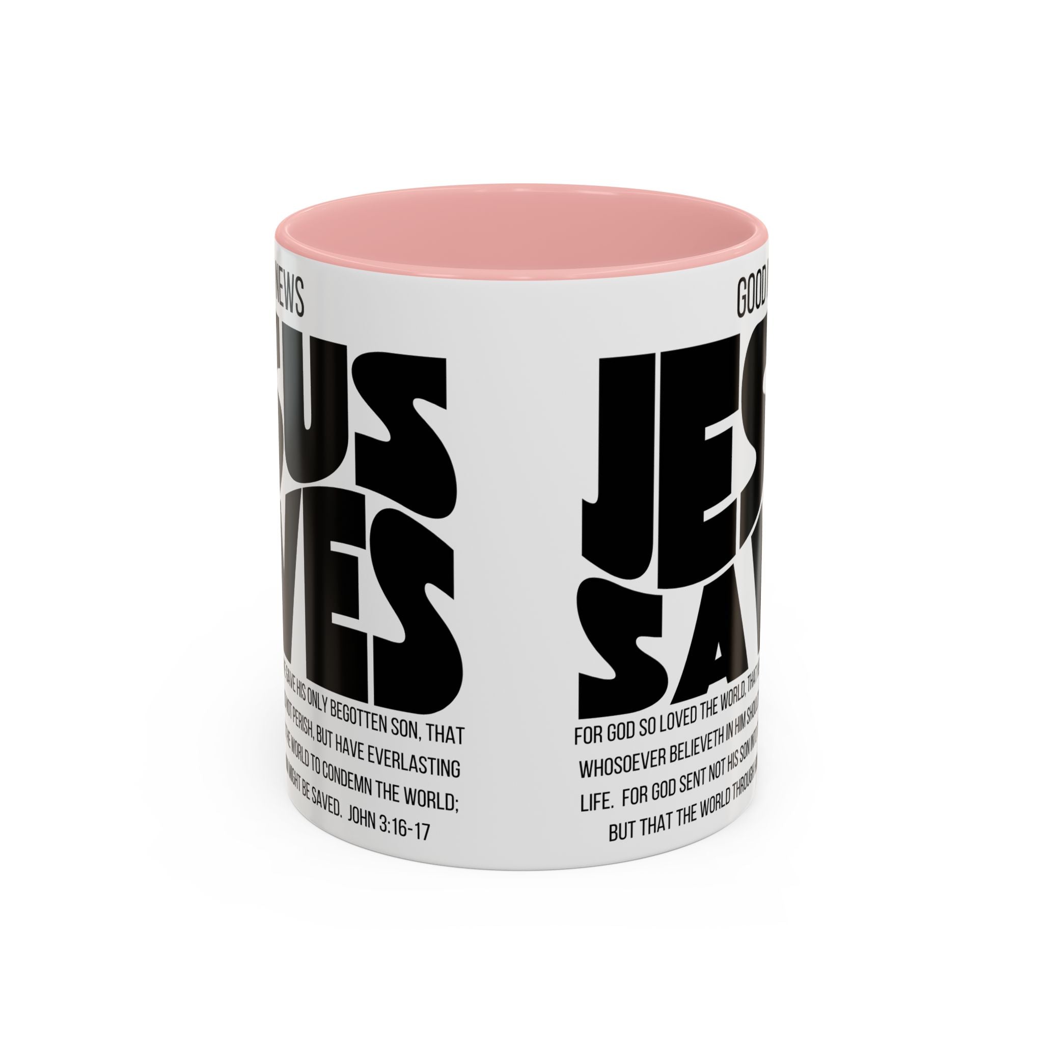 Jesus Saves Coffee Mug — 'Good News' Scripture Accent Mug (11/15 oz)