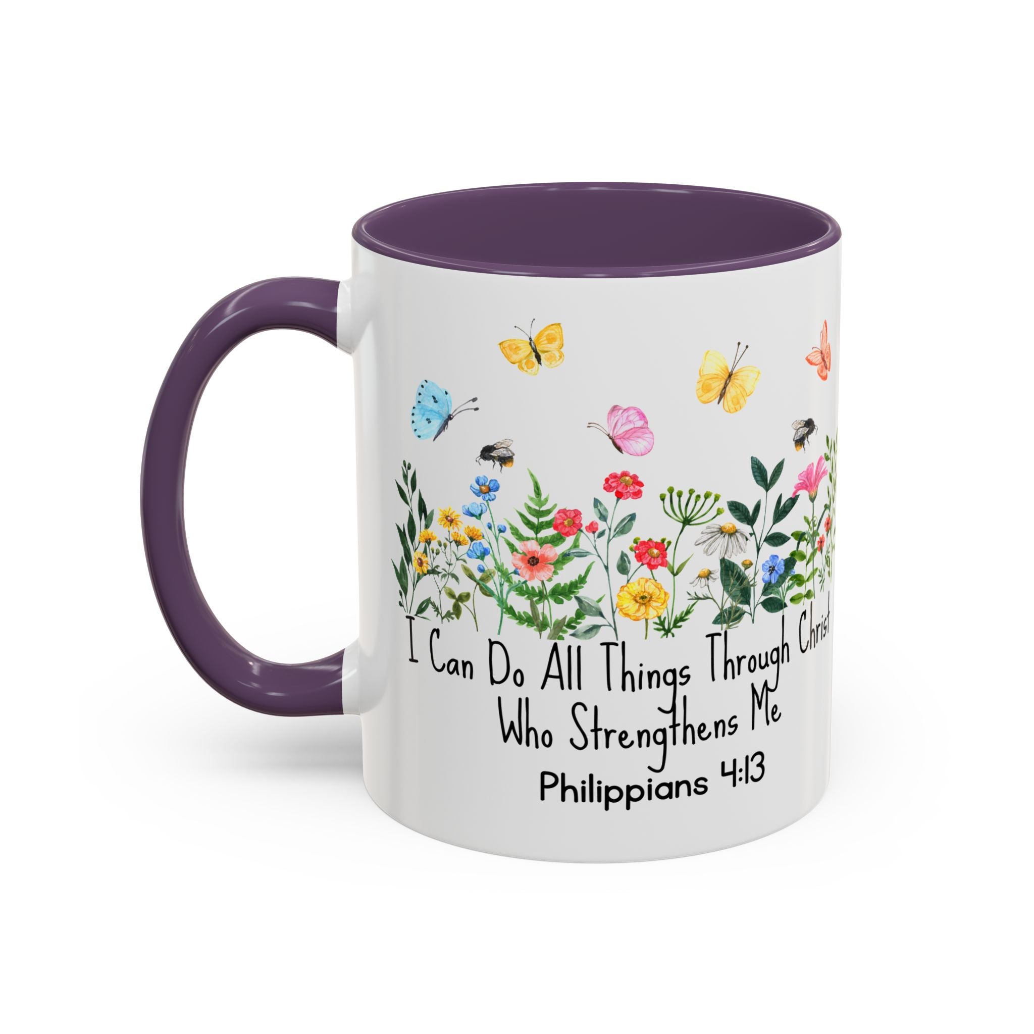 Inspirational Floral Coffee Mug — "I Can Do All Things Through Christ" Philippians 4:13