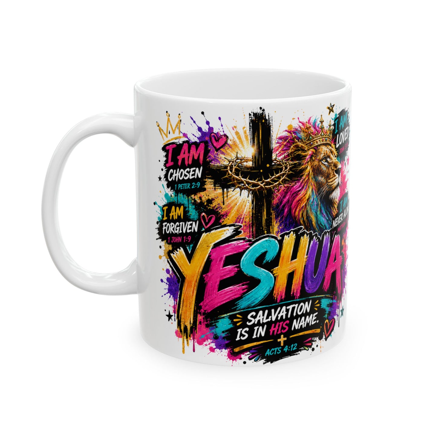 Yeshua Christian Mug Affirmation Lion Yes Mug | I Am Loved, Chosen, Forgiven Ceramic Mug