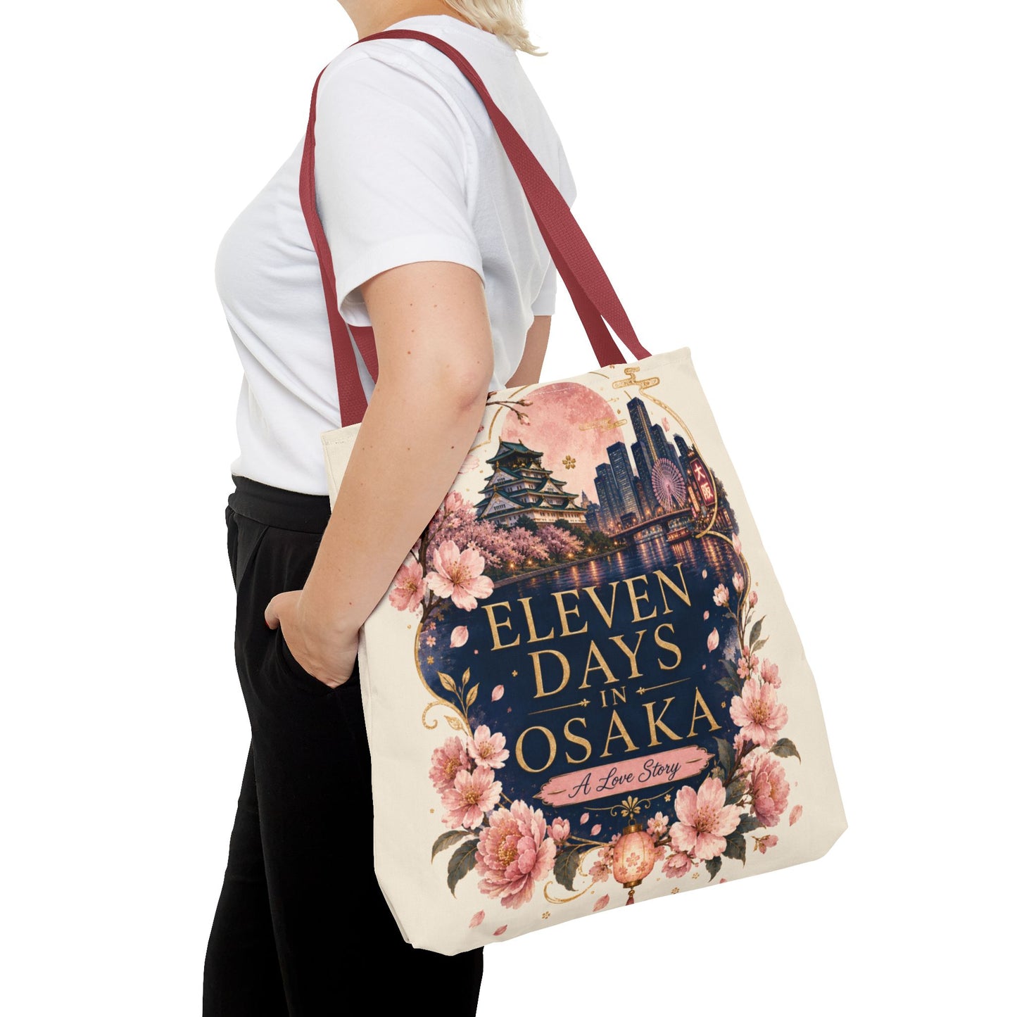 Osaka Travel Tote Bag — "Eleven Days in Osaka" Cherry Blossom Souvenir