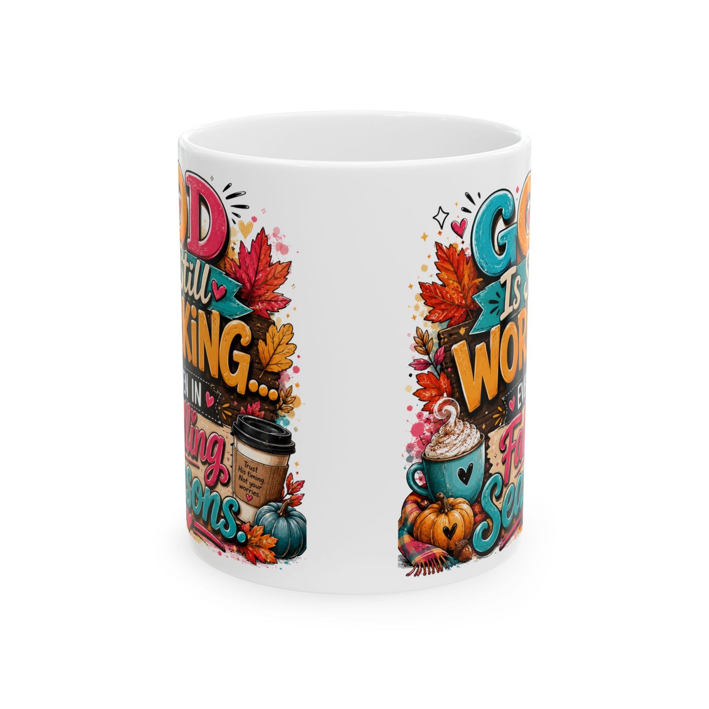 Cozy Fall Coffee Scene Mug | Autumn Leaves, Pumpkin Spice, Hot Drink Art
