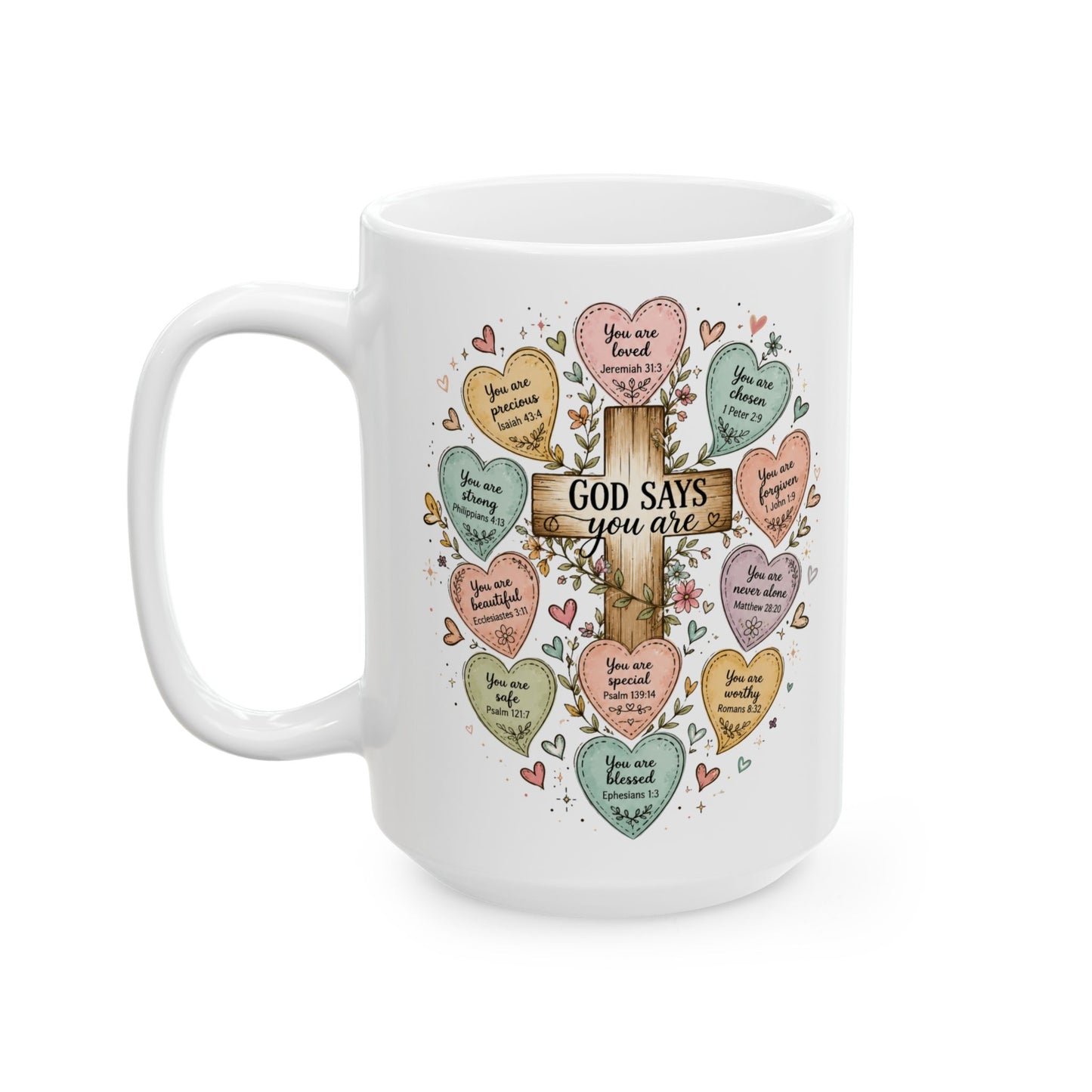 Conversation Heart Scriptures Mug | Inspirational Bible Verse Hearts