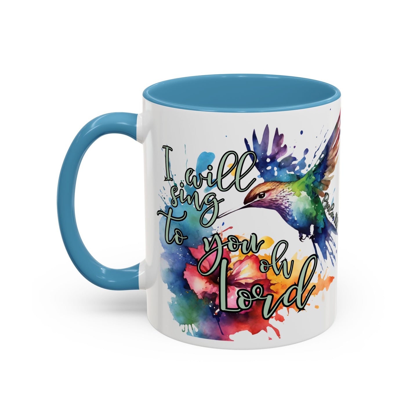 Coffee Mug — 'I Will Sing to You Lord' Watercolor Hummingbird