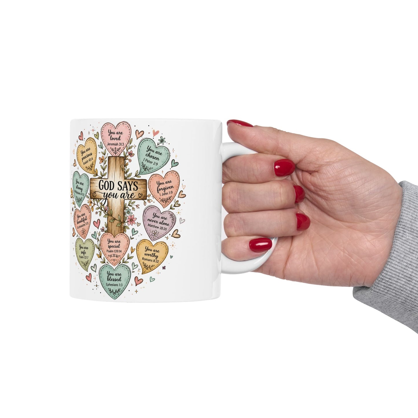 Conversation Heart Scriptures Mug | Inspirational Bible Verse Hearts