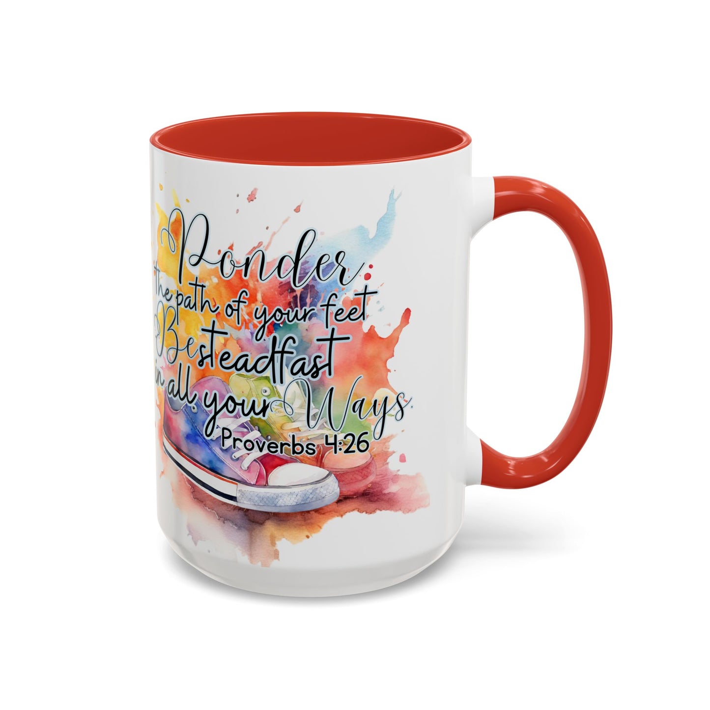 Accent Coffee Mug — Proverbs 4:26 'Ponder the Path of Your Feet' Watercolor Inspirational Mug