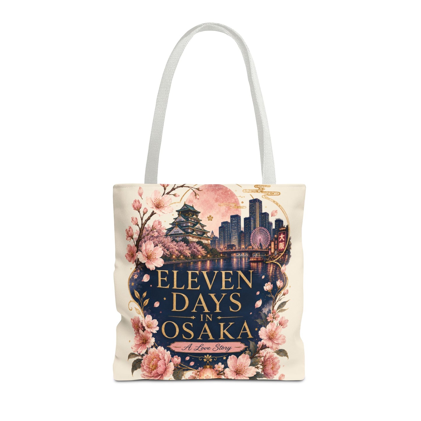 Osaka Travel Tote Bag — "Eleven Days in Osaka" Cherry Blossom Souvenir