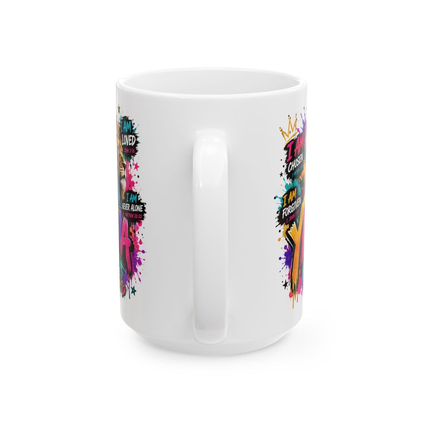 Yeshua Christian Mug Affirmation Lion Yes Mug | I Am Loved, Chosen, Forgiven Ceramic Mug