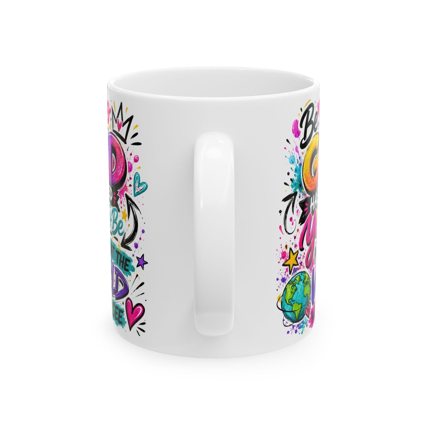 Be Kind to the World Mug | Colorful Positive Quote Ceramic Coffee Cup