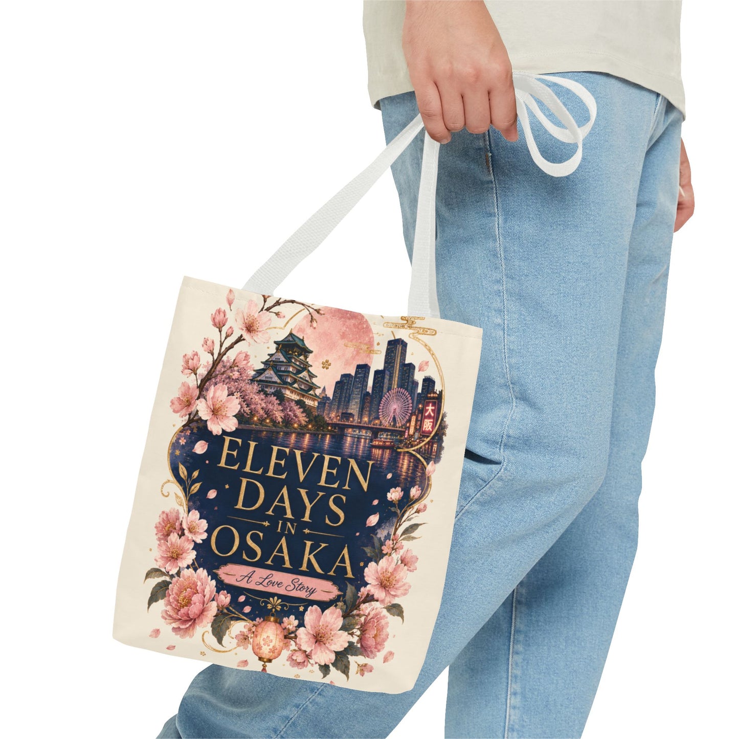 Osaka Travel Tote Bag — "Eleven Days in Osaka" Cherry Blossom Souvenir
