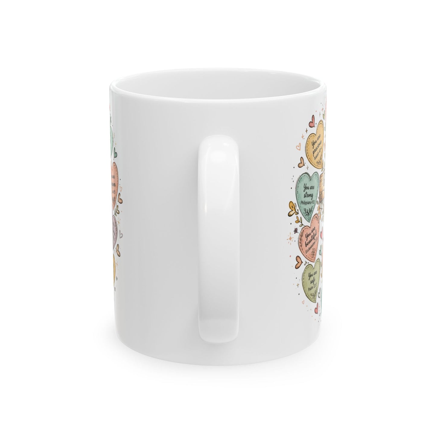 Conversation Heart Scriptures Mug | Inspirational Bible Verse Hearts