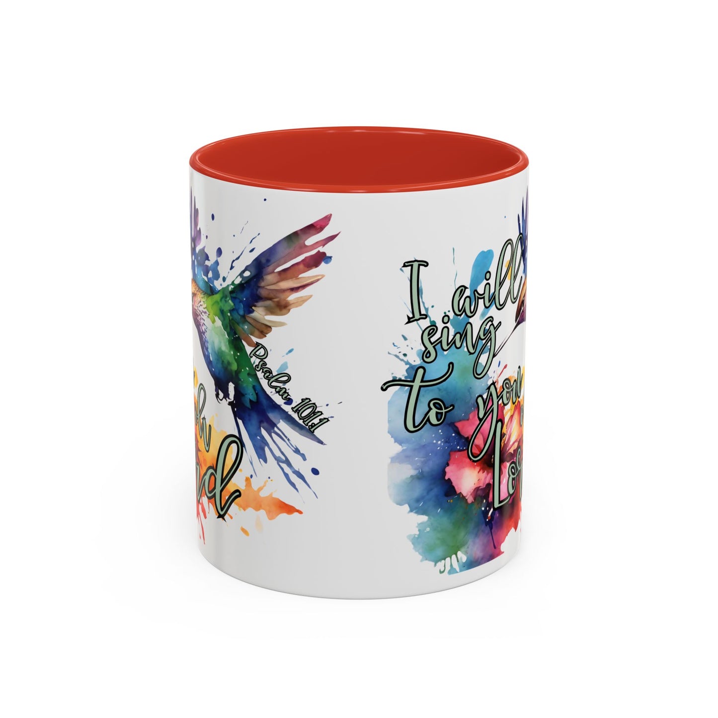Coffee Mug — 'I Will Sing to You Lord' Watercolor Hummingbird