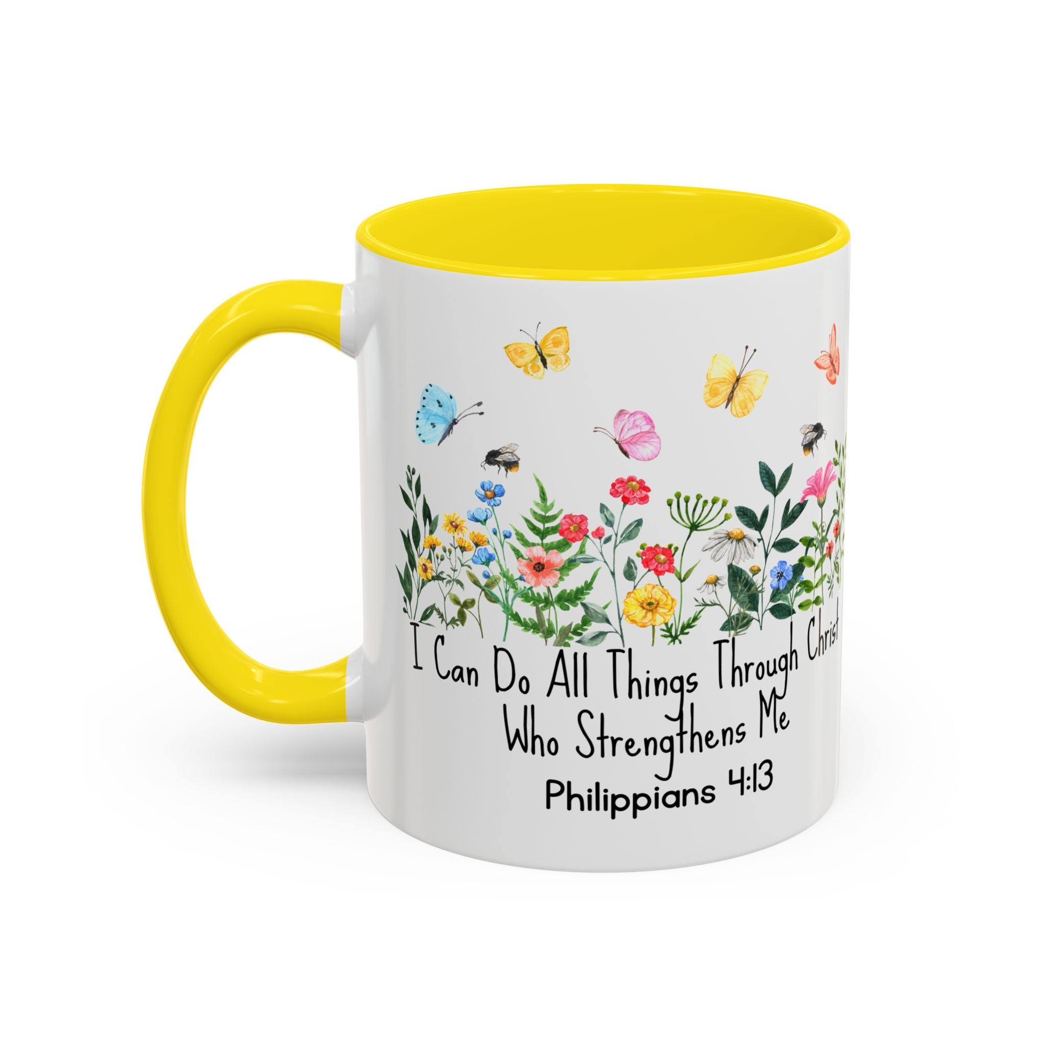 Inspirational Floral Coffee Mug — "I Can Do All Things Through Christ" Philippians 4:13