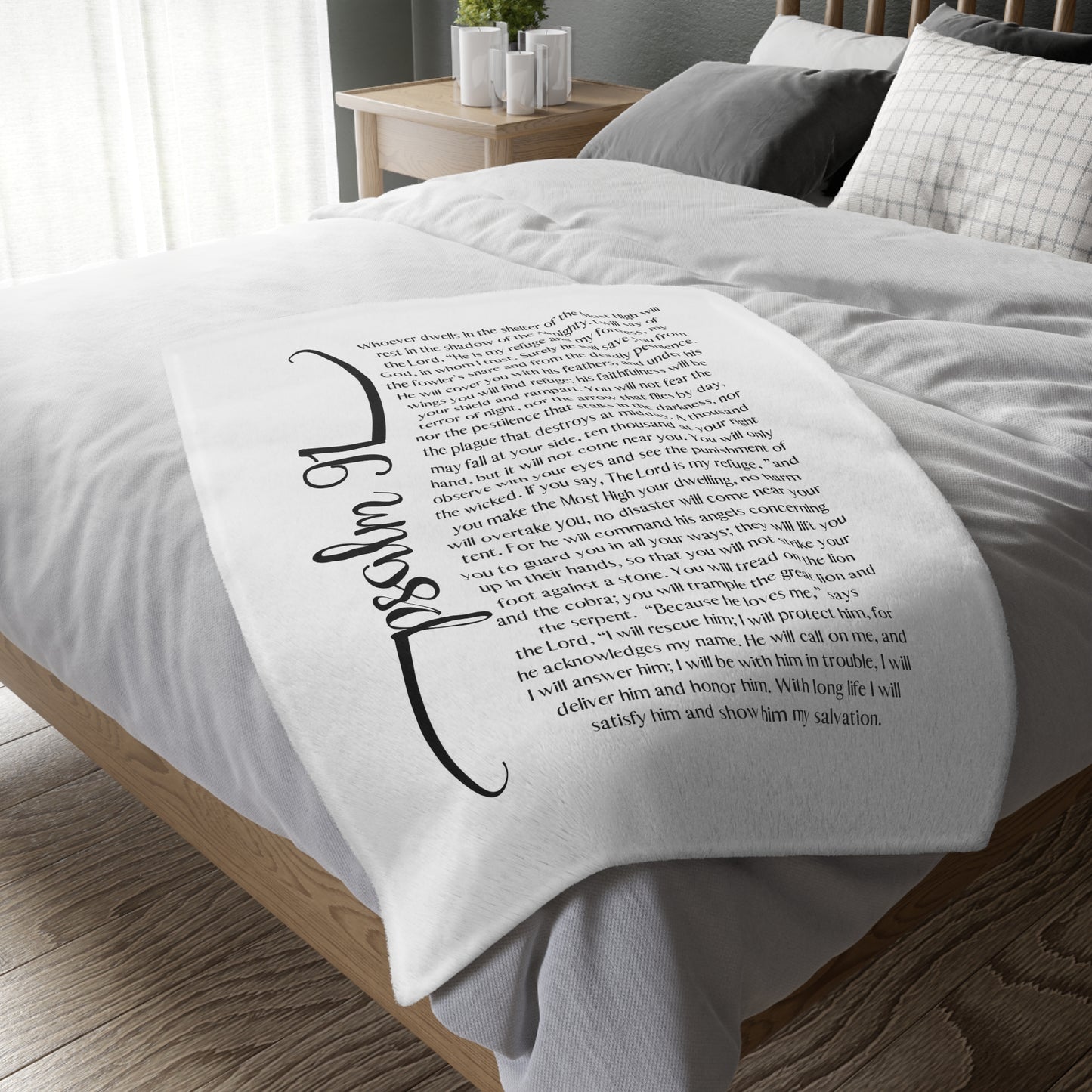 Psalm 91 Christian Velveteen Minky Blanket (Two-sided print)