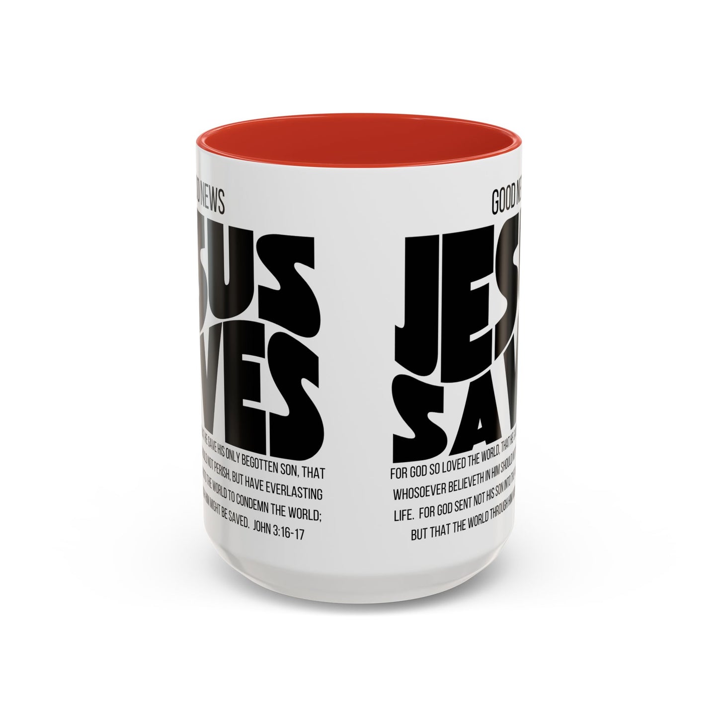 Jesus Saves Coffee Mug — 'Good News' Scripture Accent Mug (11/15 oz)
