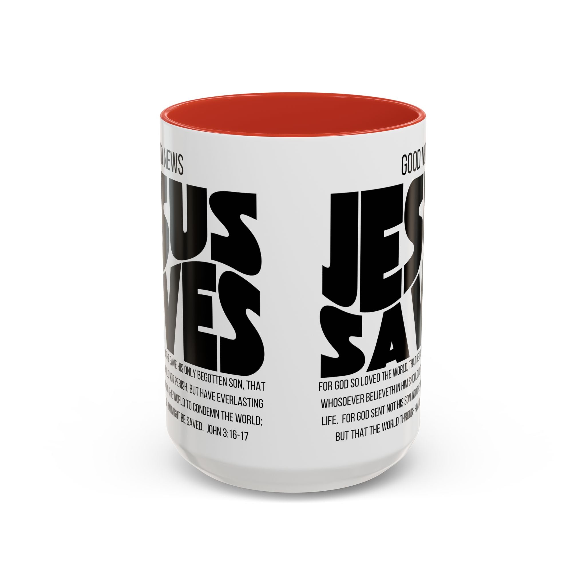 Jesus Saves Coffee Mug — 'Good News' Scripture Accent Mug (11/15 oz)